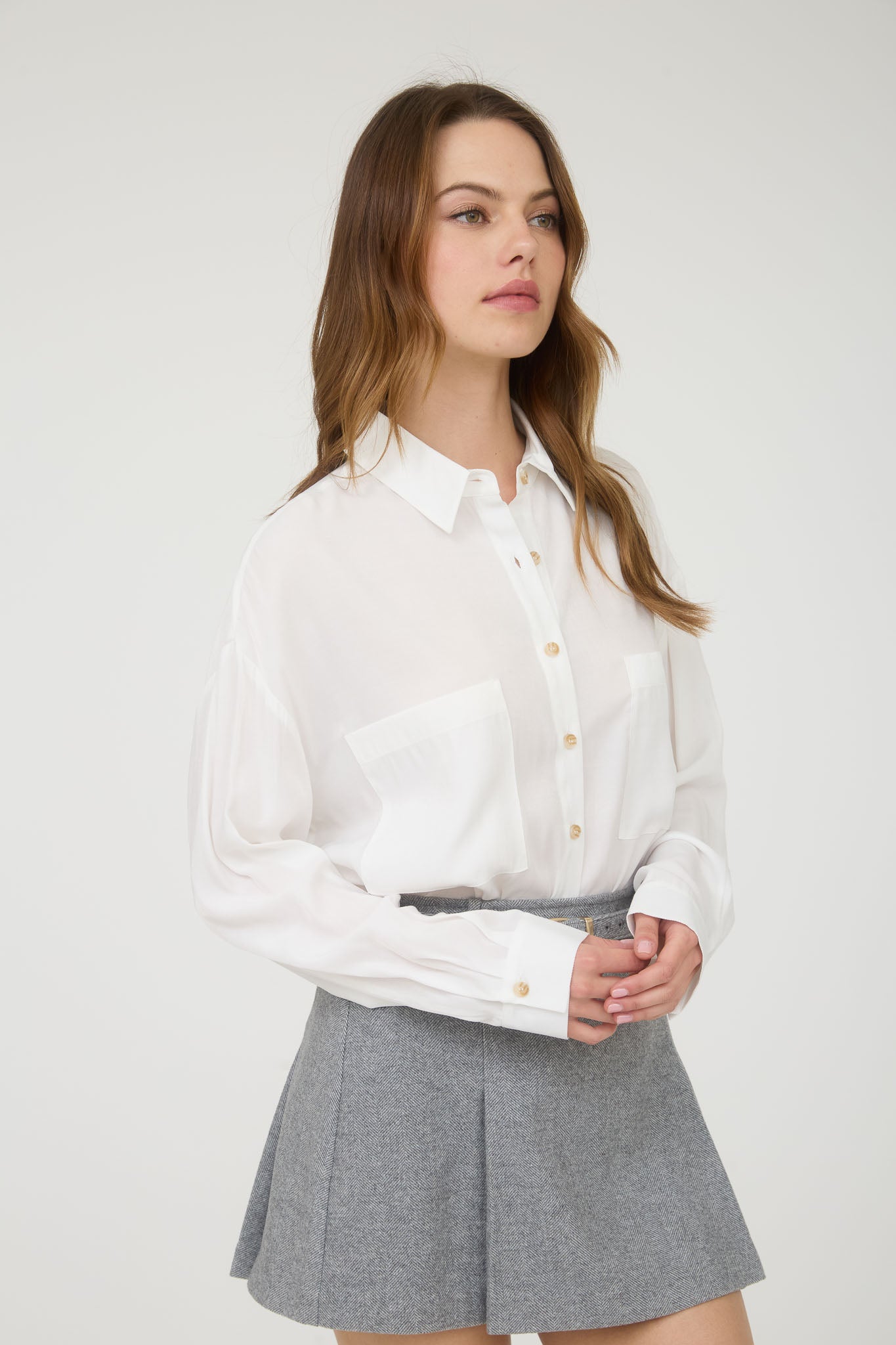 PLUS OVERSIZED BUTTON DOWN LONG SLEEVE SHIRT
