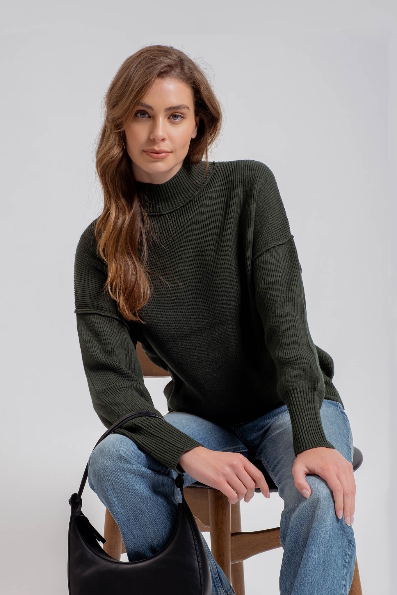 MOCK NECK RIBBED SWEATER