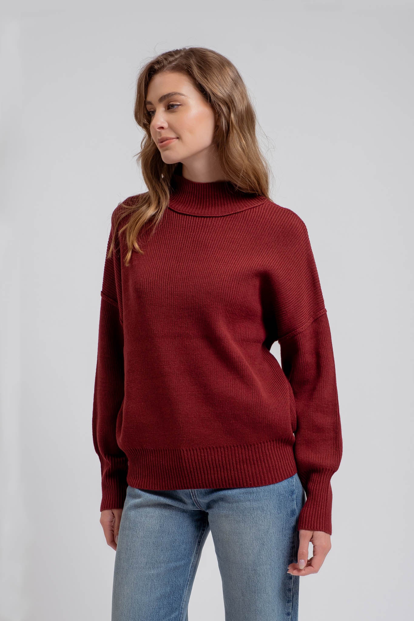 MOCK NECK RIBBED SWEATER