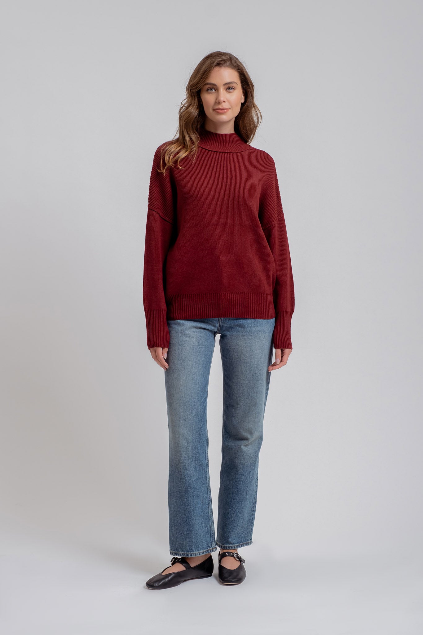 MOCK NECK RIBBED SWEATER