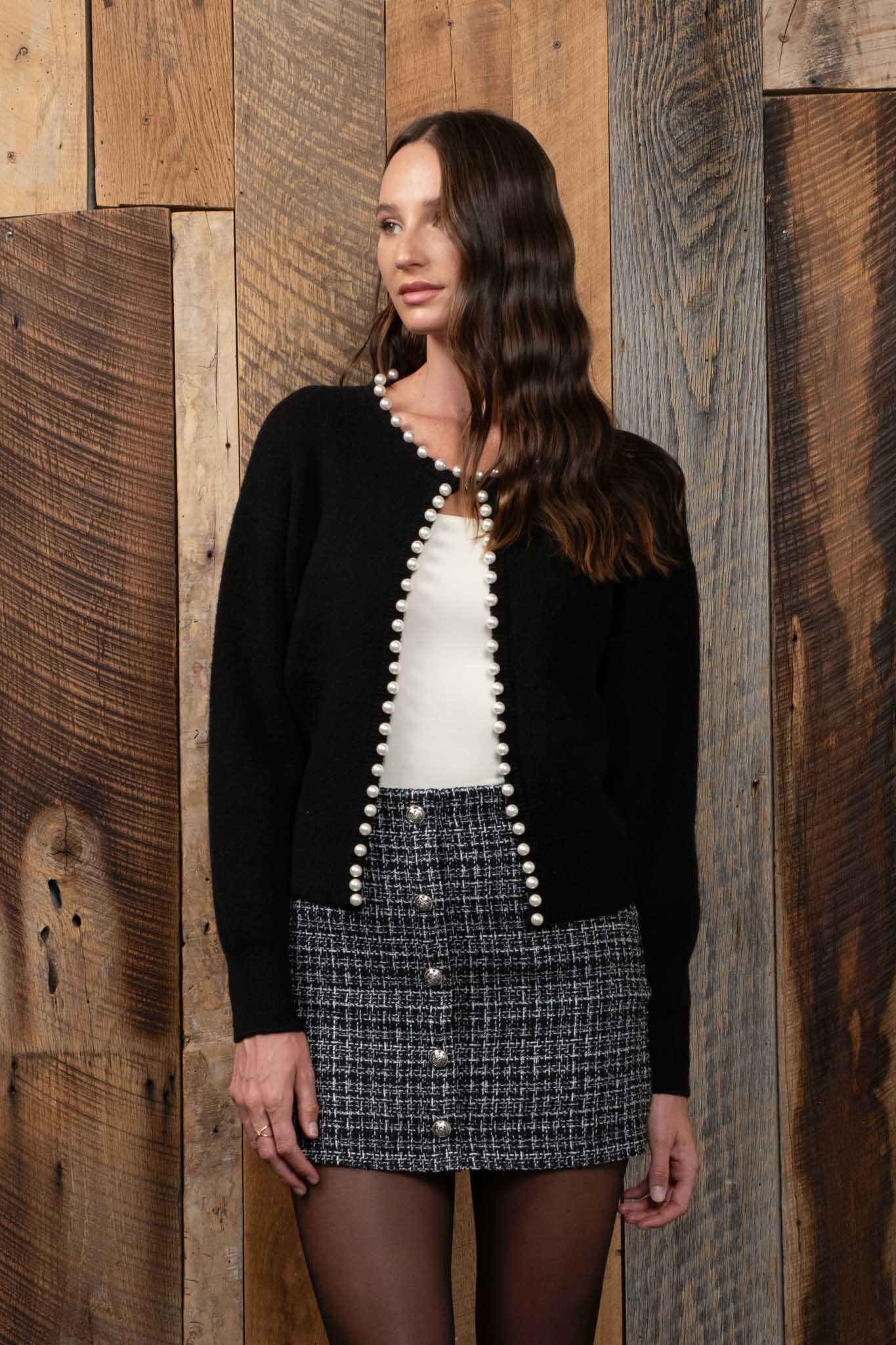 Carolyn | Pearl Trim Knit Cardigan