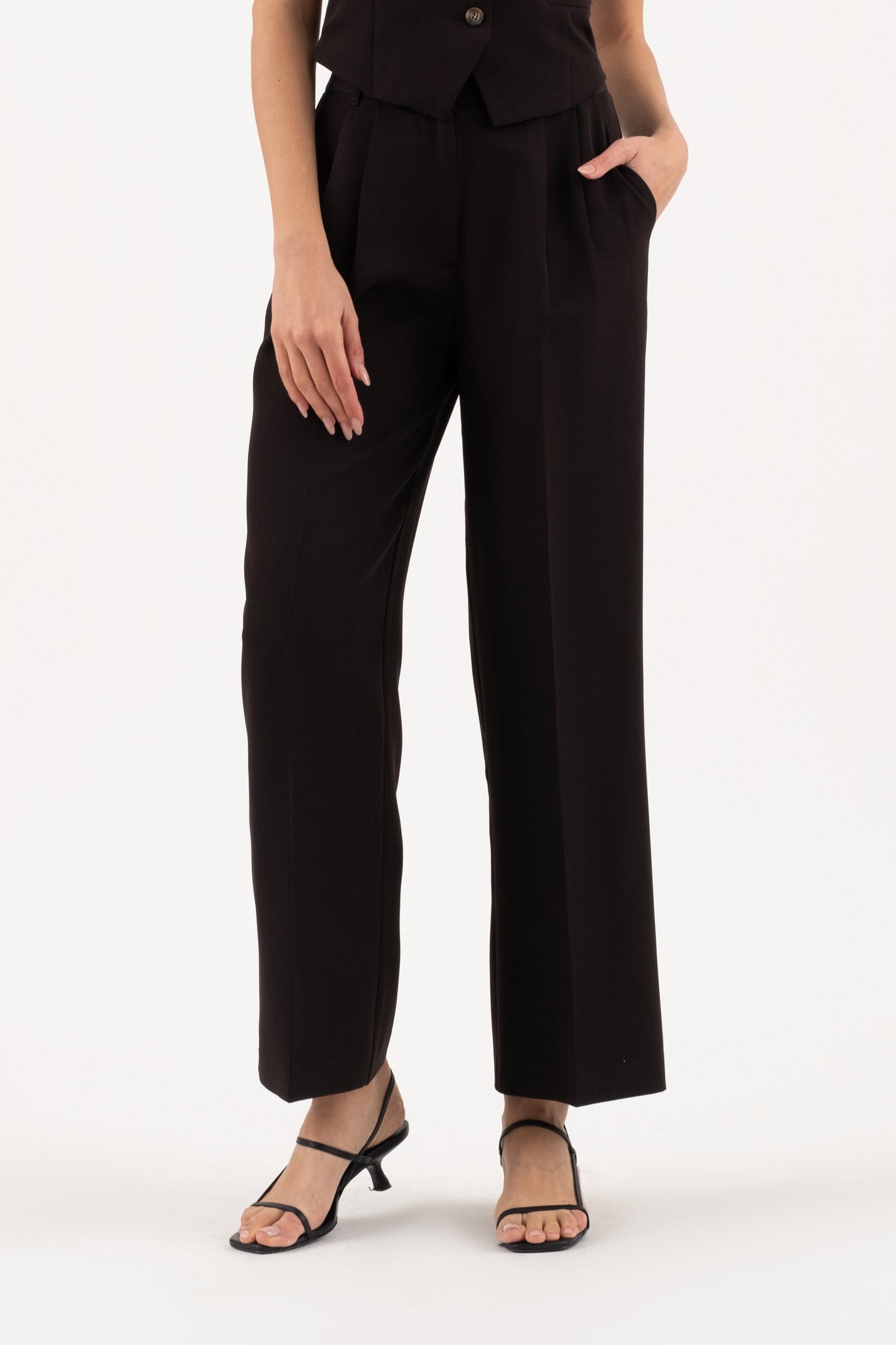 HIGH WAIST FRONT PLEAT WIDE LEG DRESS PANTS