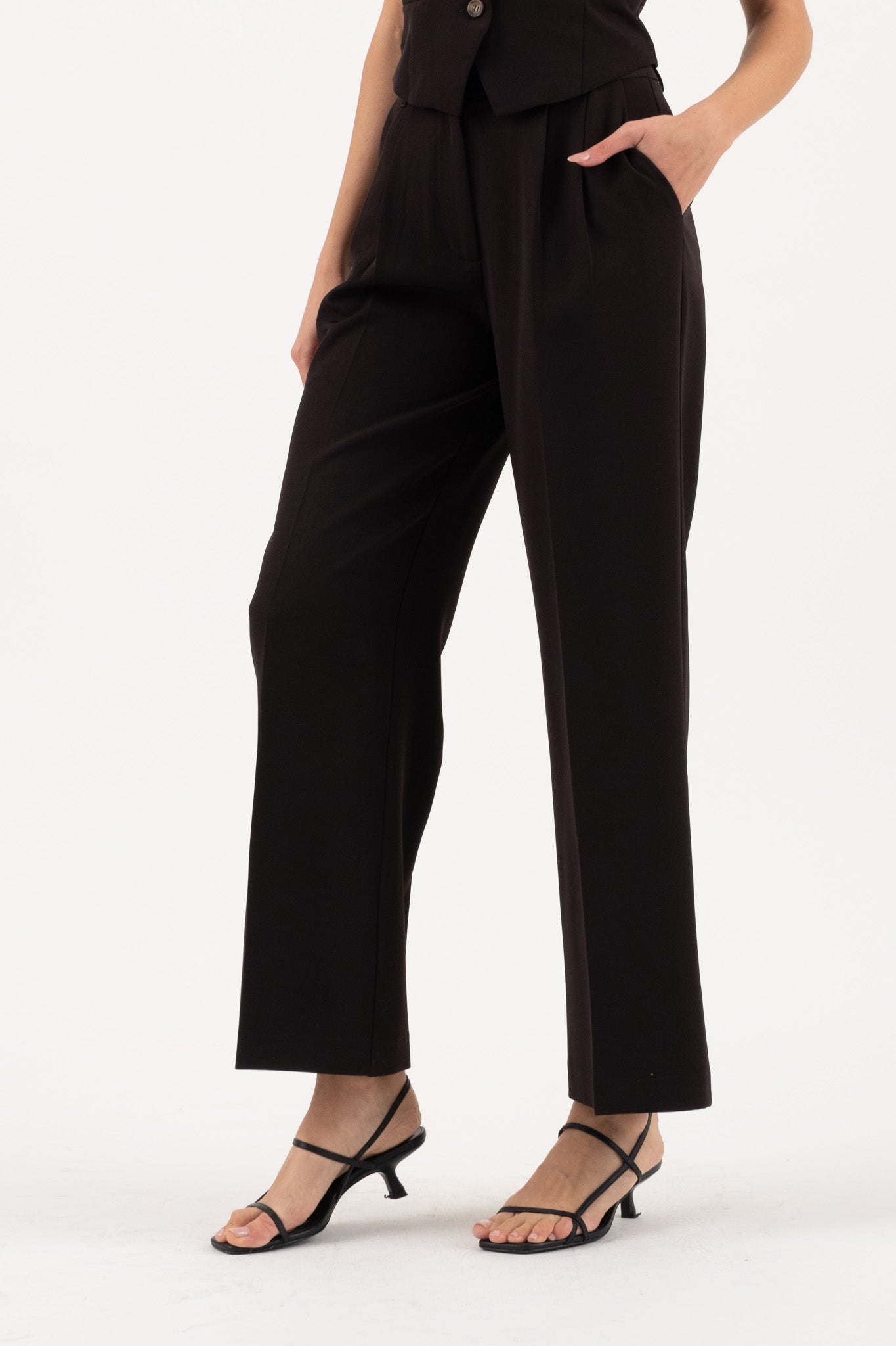 HIGH WAIST FRONT PLEAT WIDE LEG DRESS PANTS