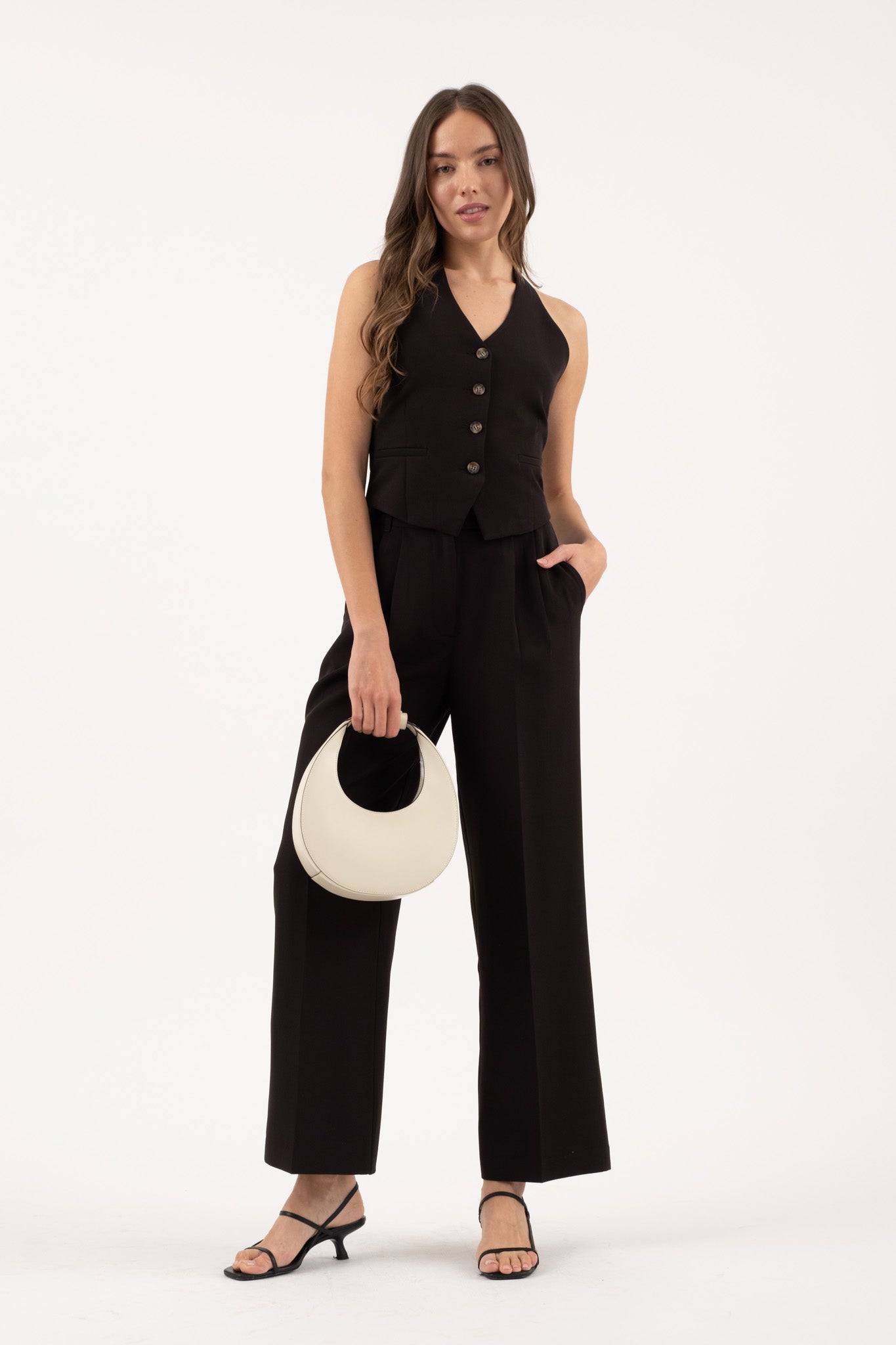 HIGH WAIST FRONT PLEAT WIDE LEG DRESS PANTS