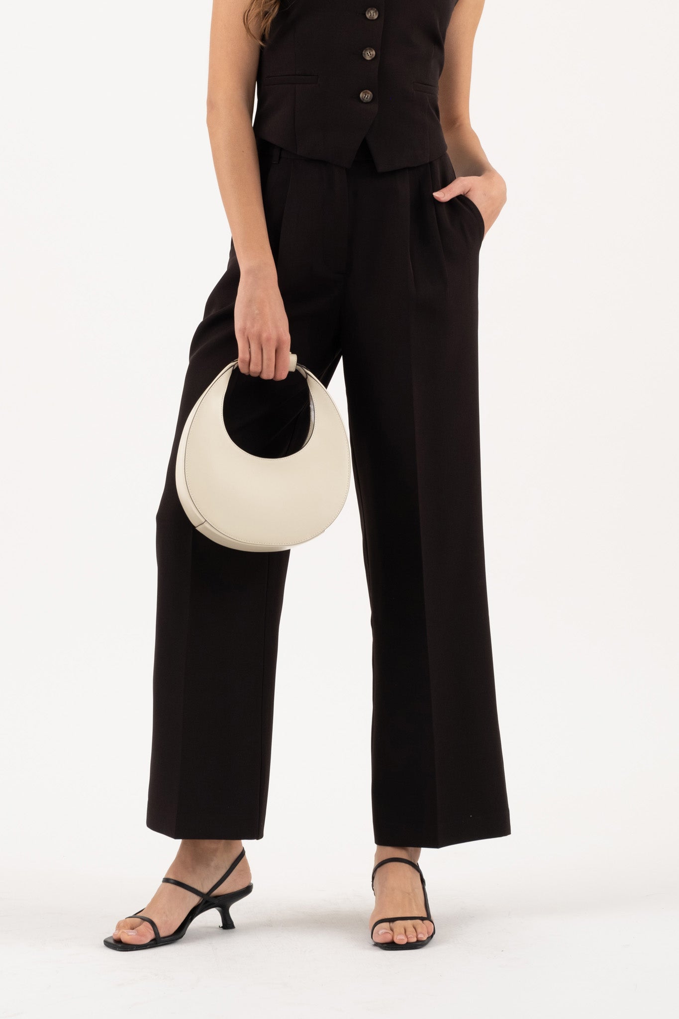 HIGH WAIST FRONT PLEAT WIDE LEG DRESS PANTS