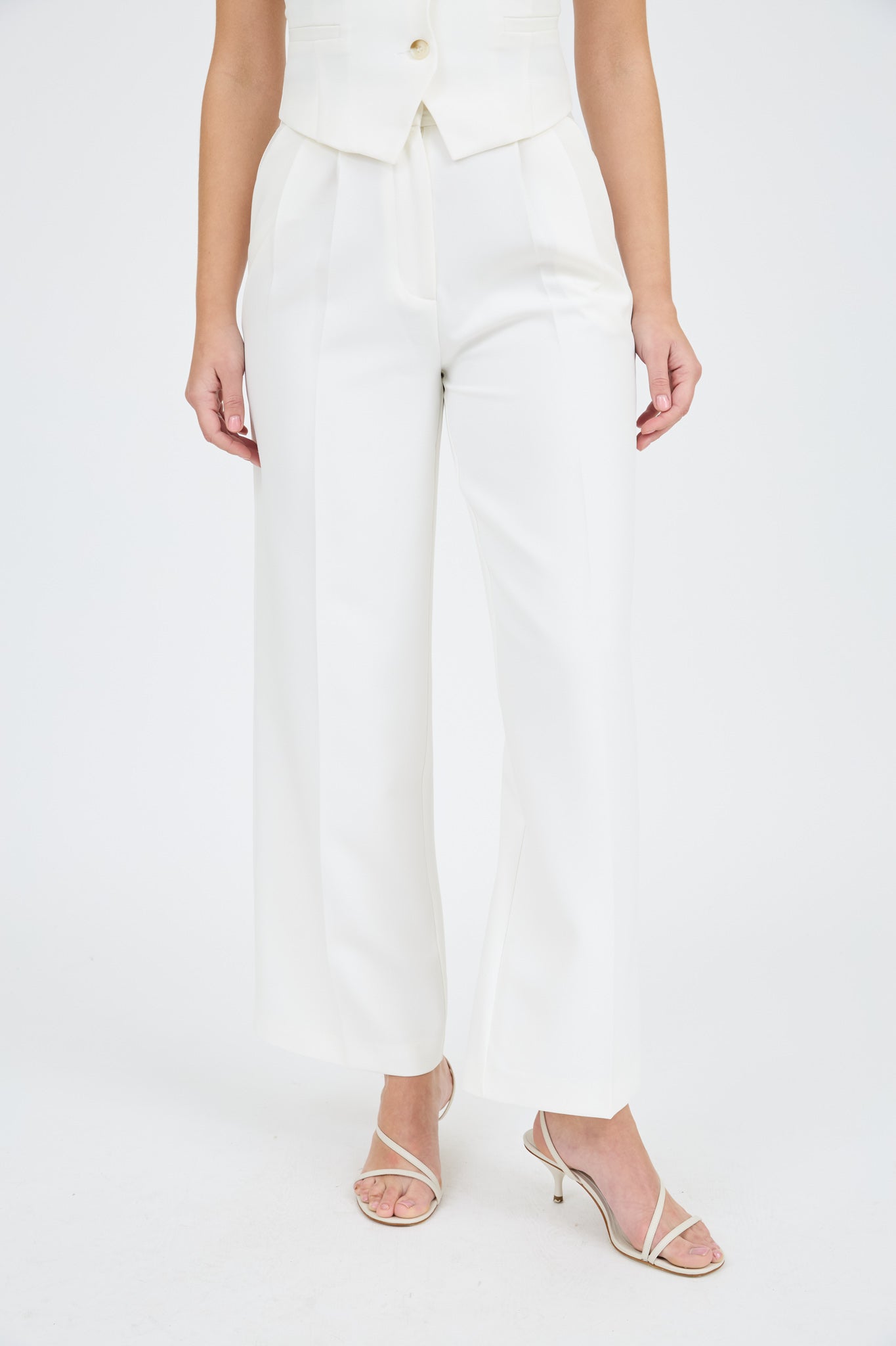 HIGH WAIST FRONT PLEAT WIDE LEG DRESS PANTS