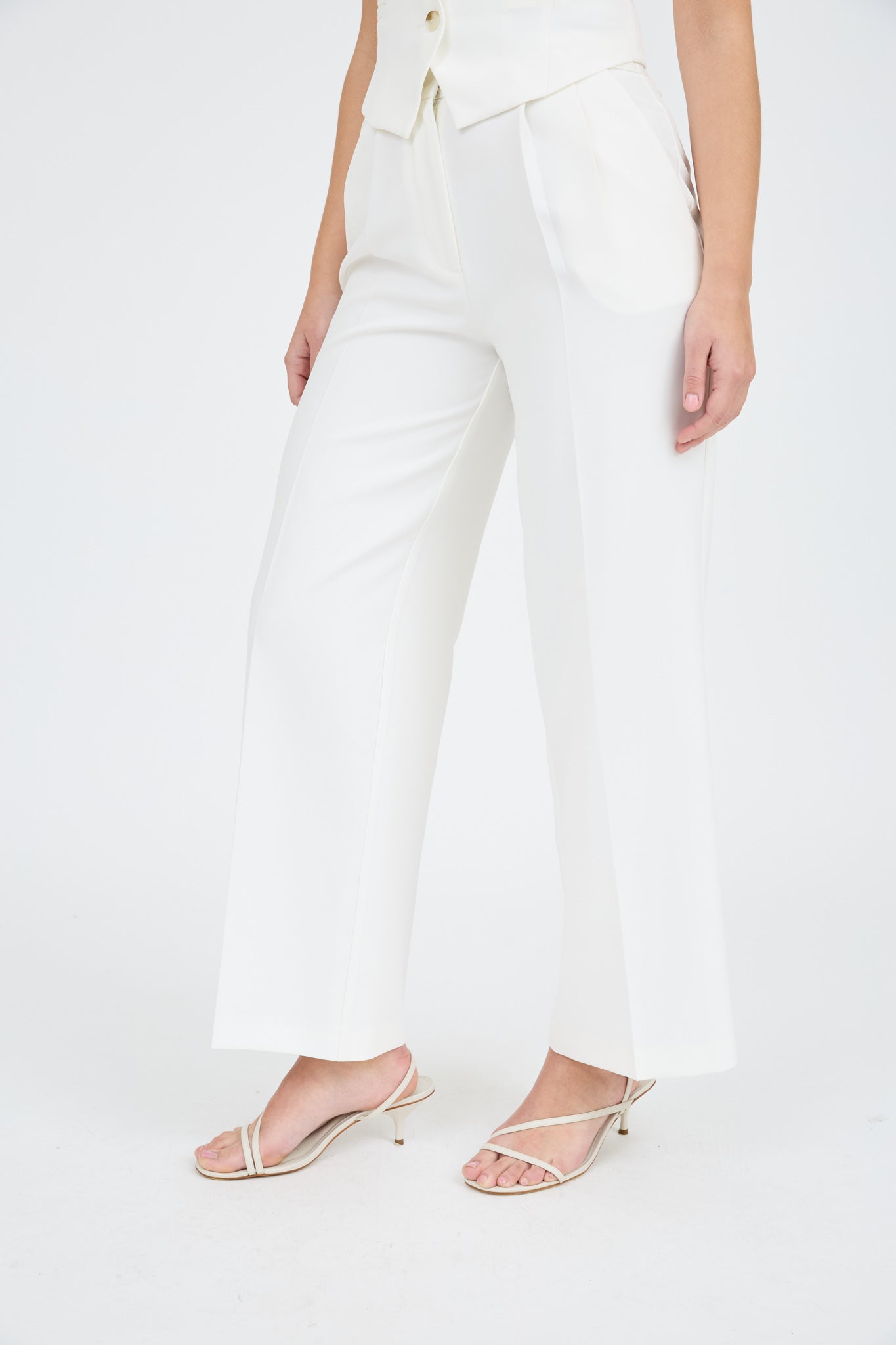 HIGH WAIST FRONT PLEAT WIDE LEG DRESS PANTS