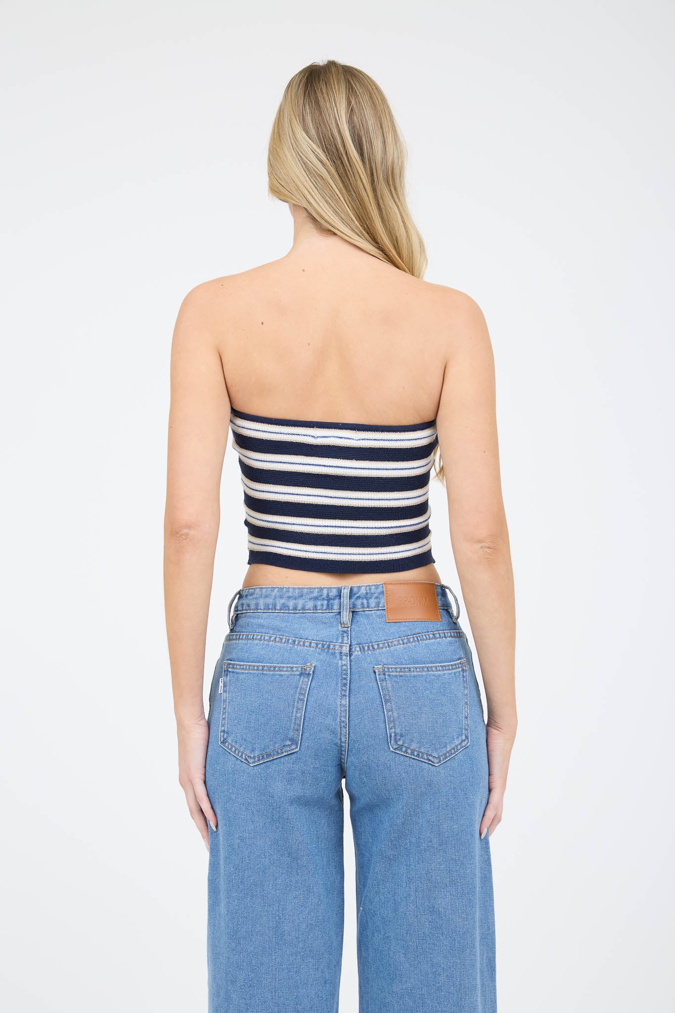 STRIPE STRAPLESS CROPPED SWEATER KNIT TOP