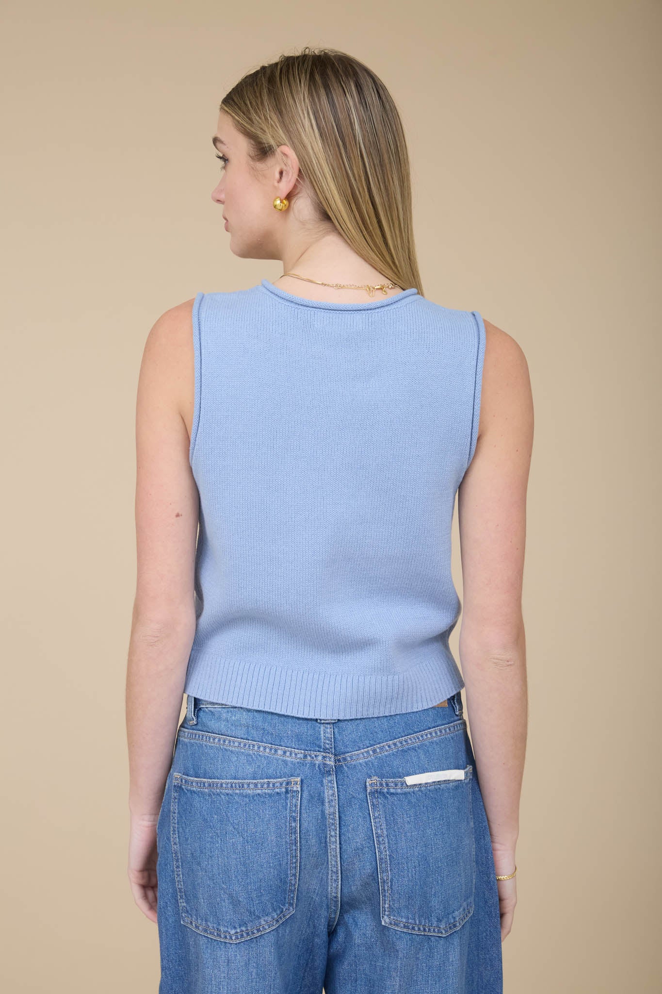 RAW EDGE BUTTON DOWN KNIT CARDIGAN VEST TOP