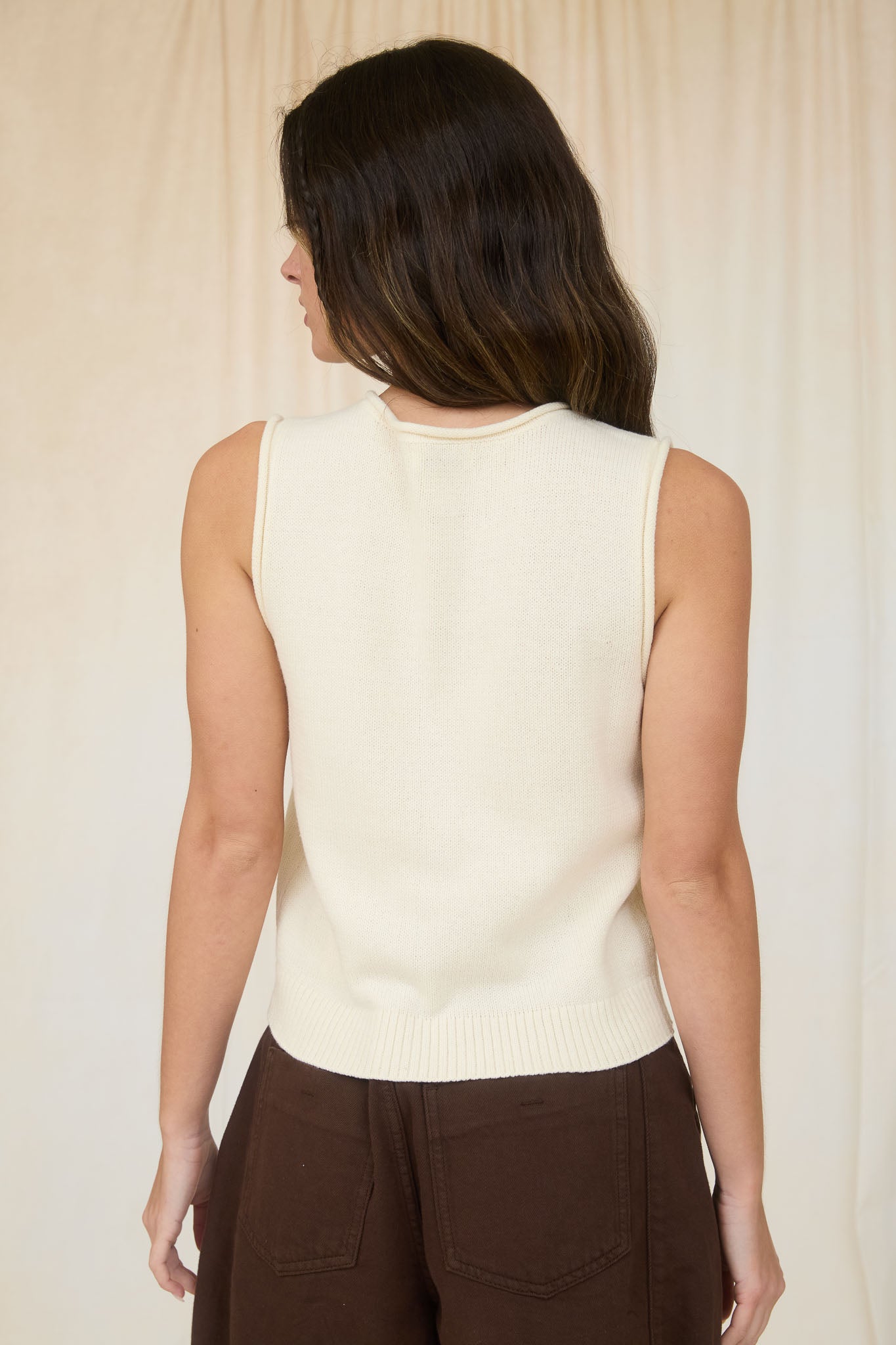 RAW EDGE BUTTON DOWN KNIT CARDIGAN VEST TOP