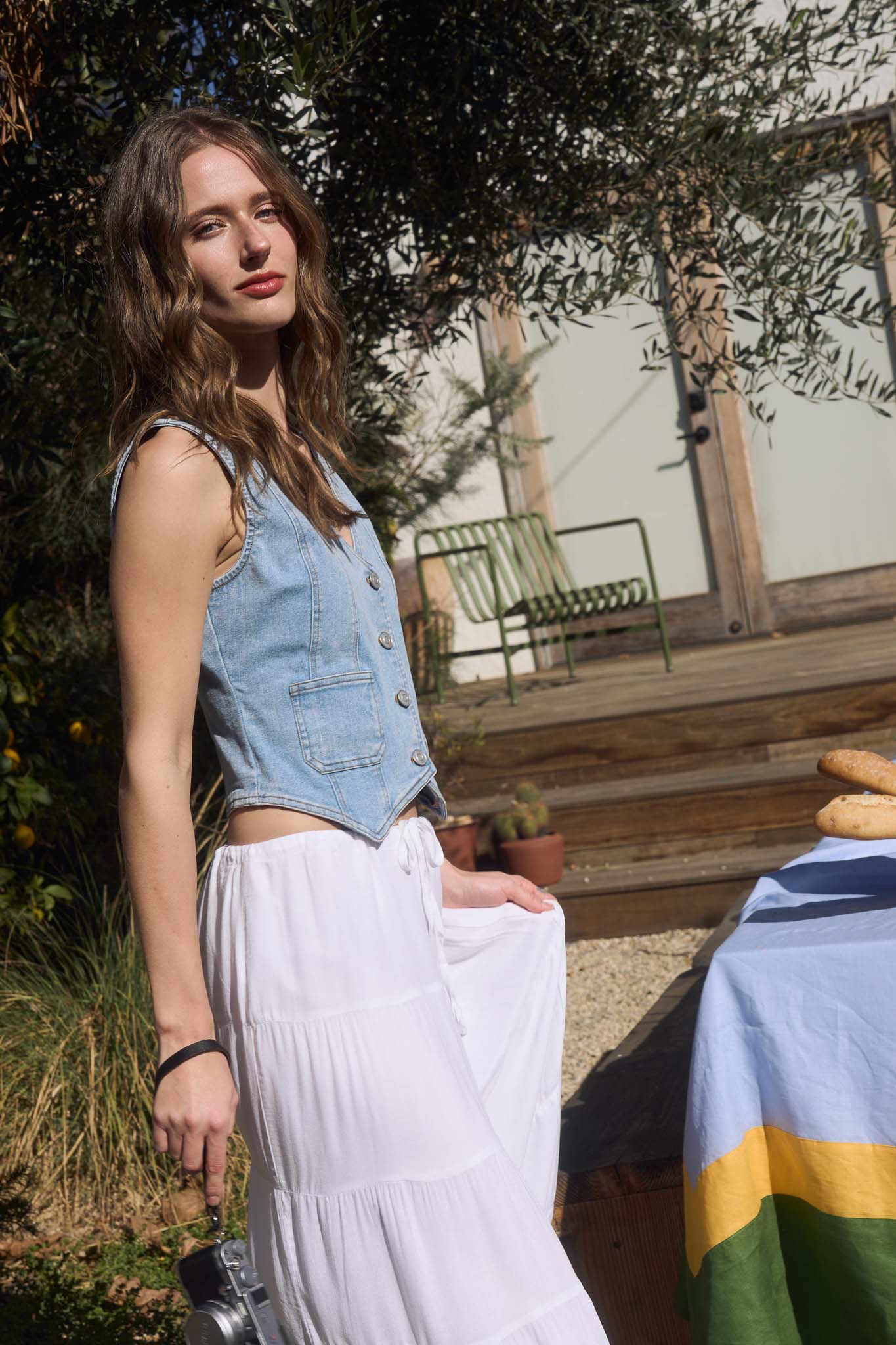 V NECK BUTTON DOWN DENIM VEST (PRE-ORDER)