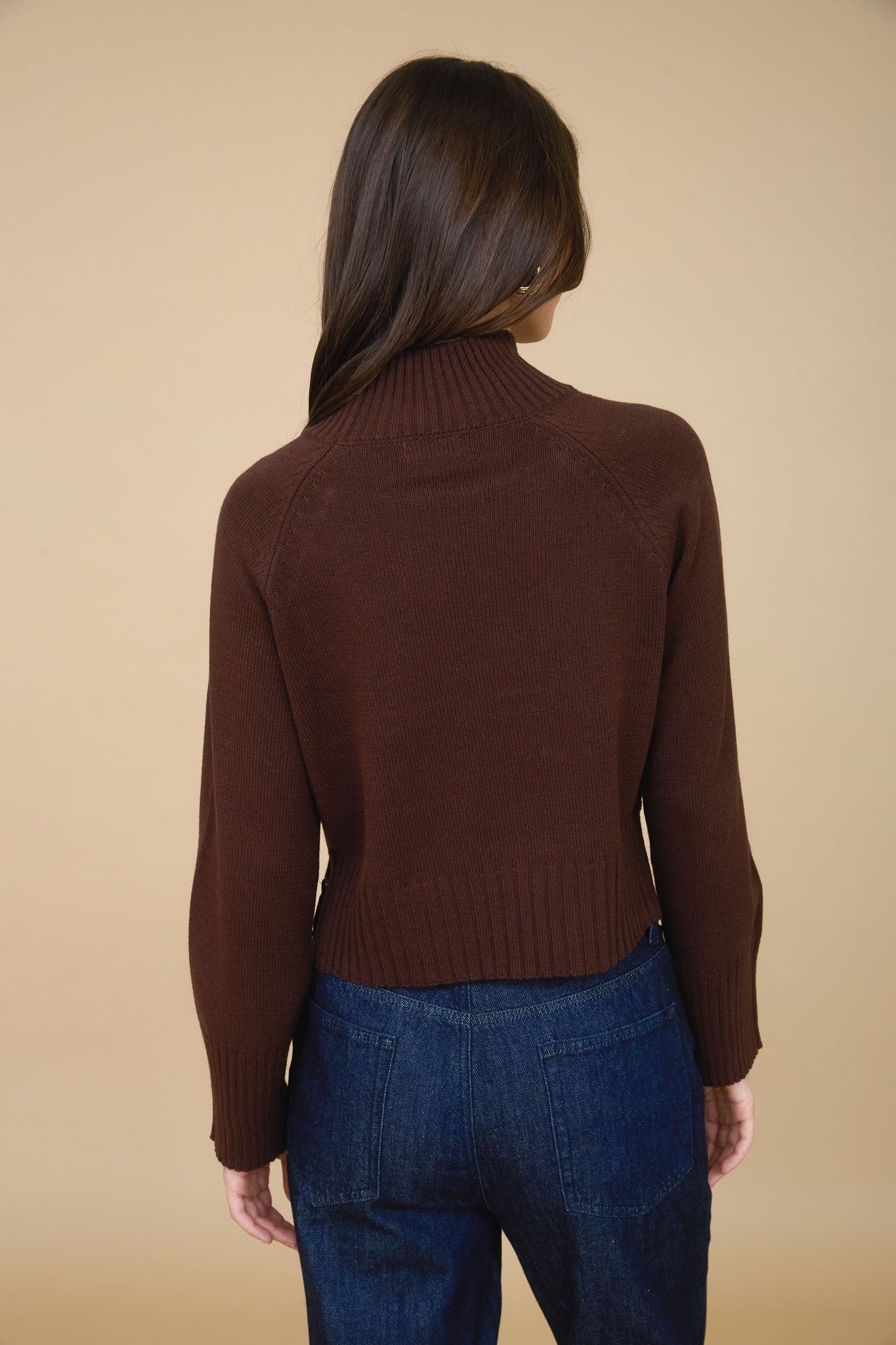MOCK NECK LONG SLEEVE KNIT CROPPED PULLOVER