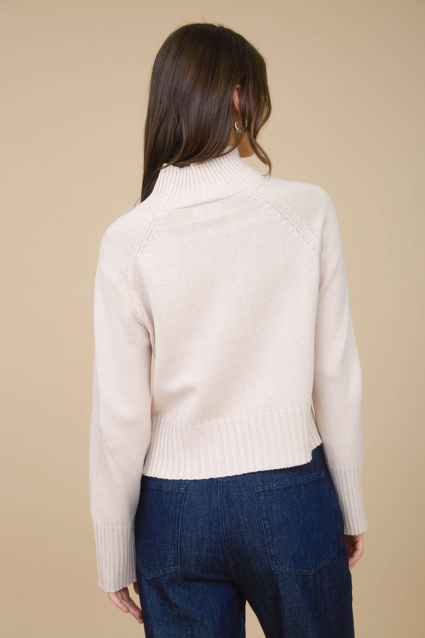MOCK NECK LONG SLEEVE KNIT CROPPED PULLOVER