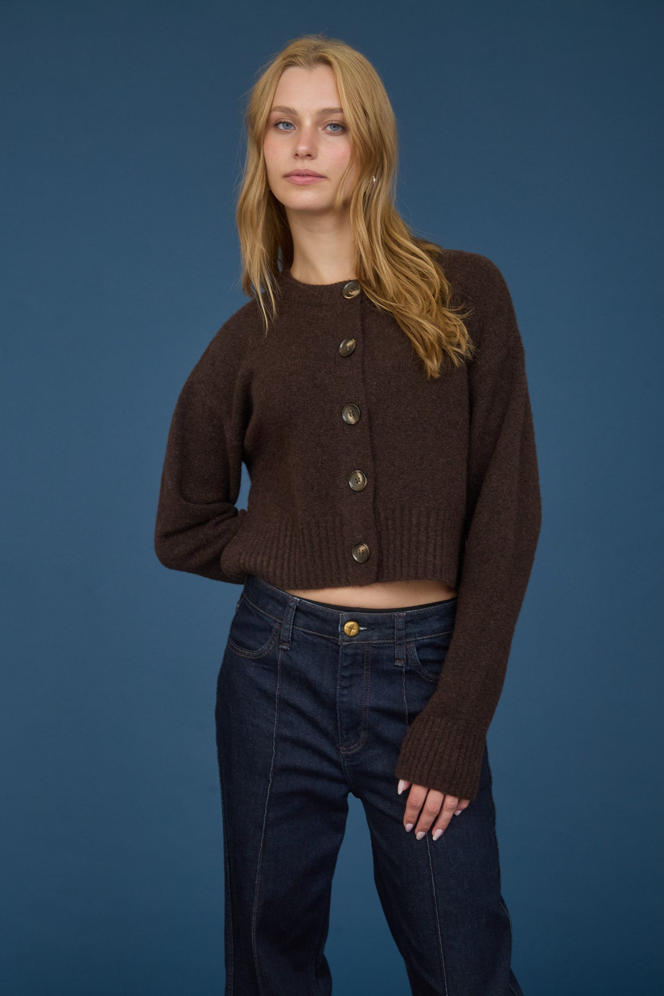 FUZZY KNIT BUTTON DOWN SIDE SPLIT KNIT CARDIGAN