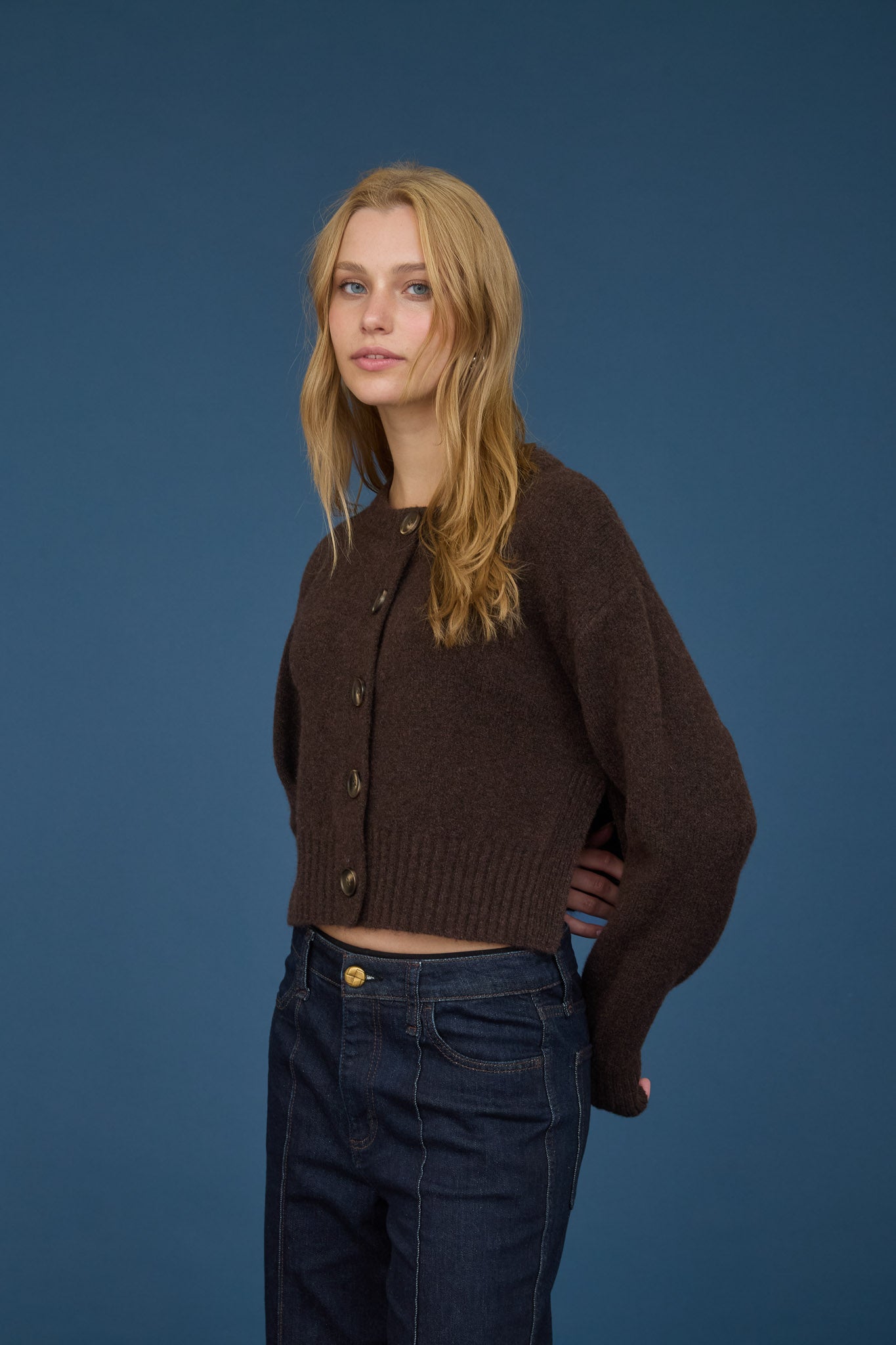 FUZZY KNIT BUTTON DOWN SIDE SPLIT KNIT CARDIGAN