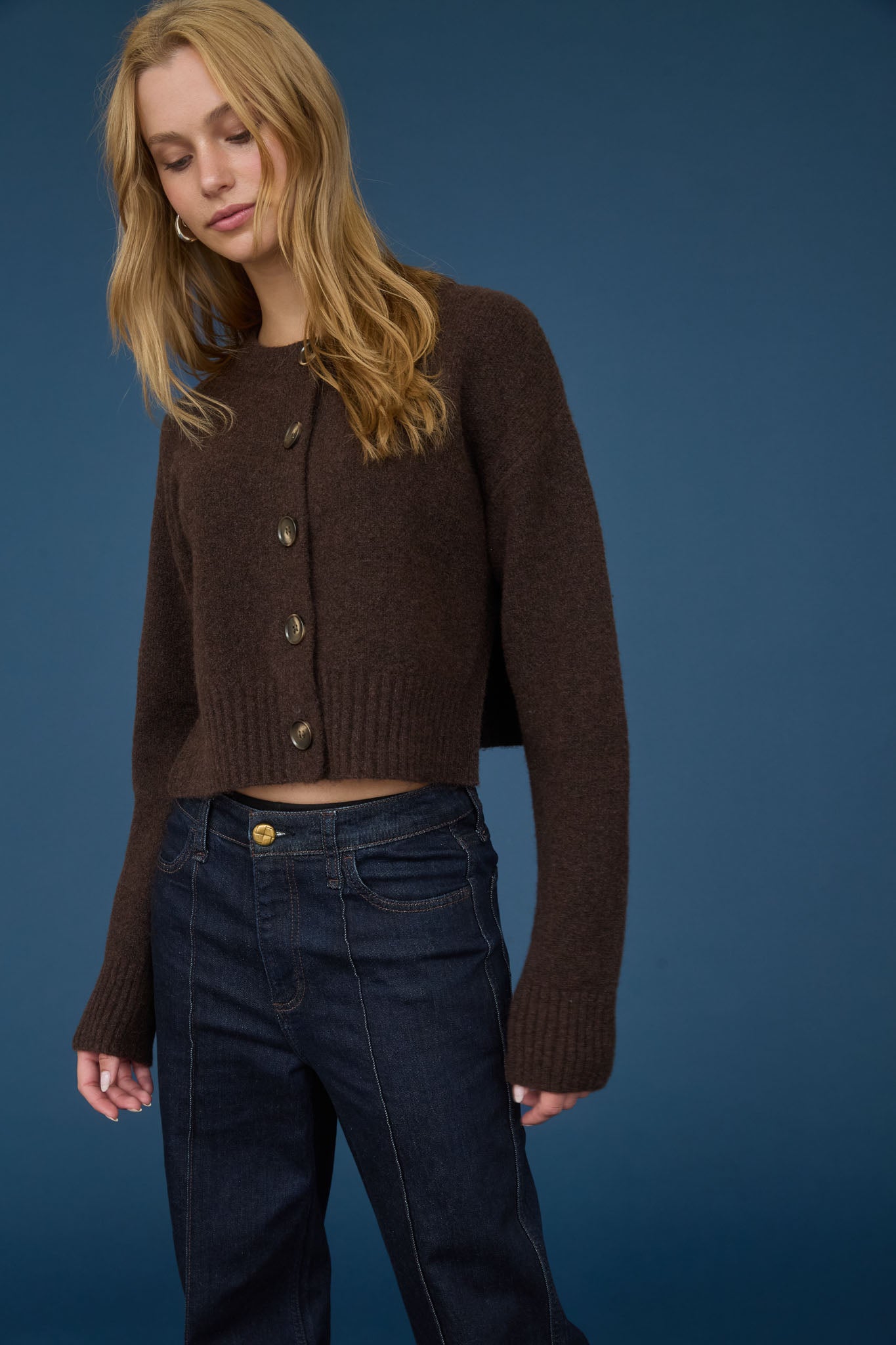 FUZZY KNIT BUTTON DOWN SIDE SPLIT KNIT CARDIGAN