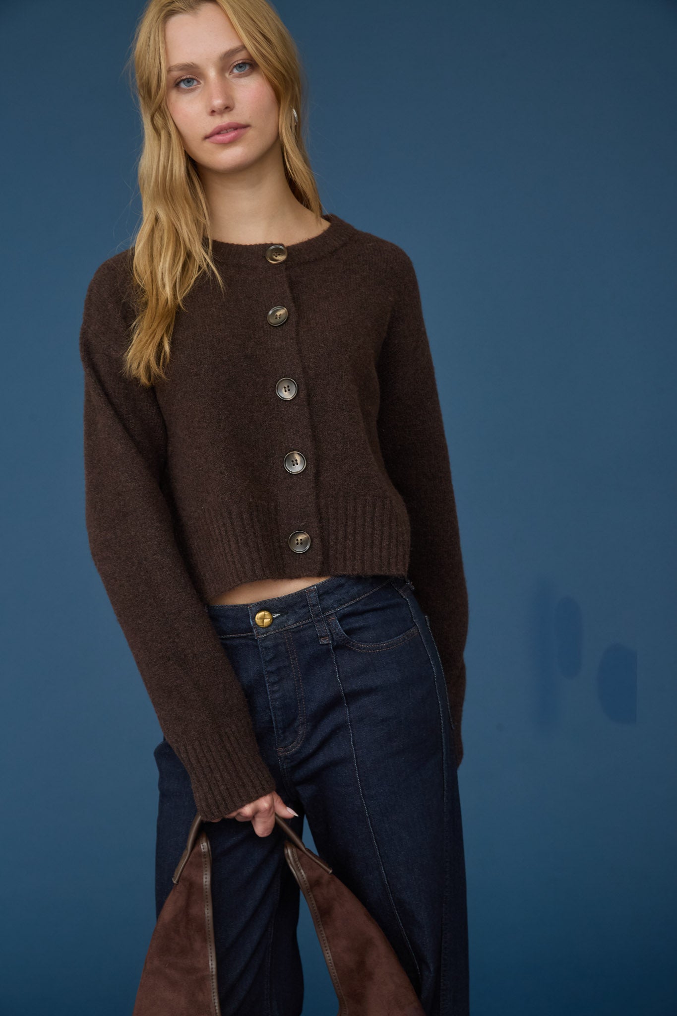 FUZZY KNIT BUTTON DOWN SIDE SPLIT KNIT CARDIGAN