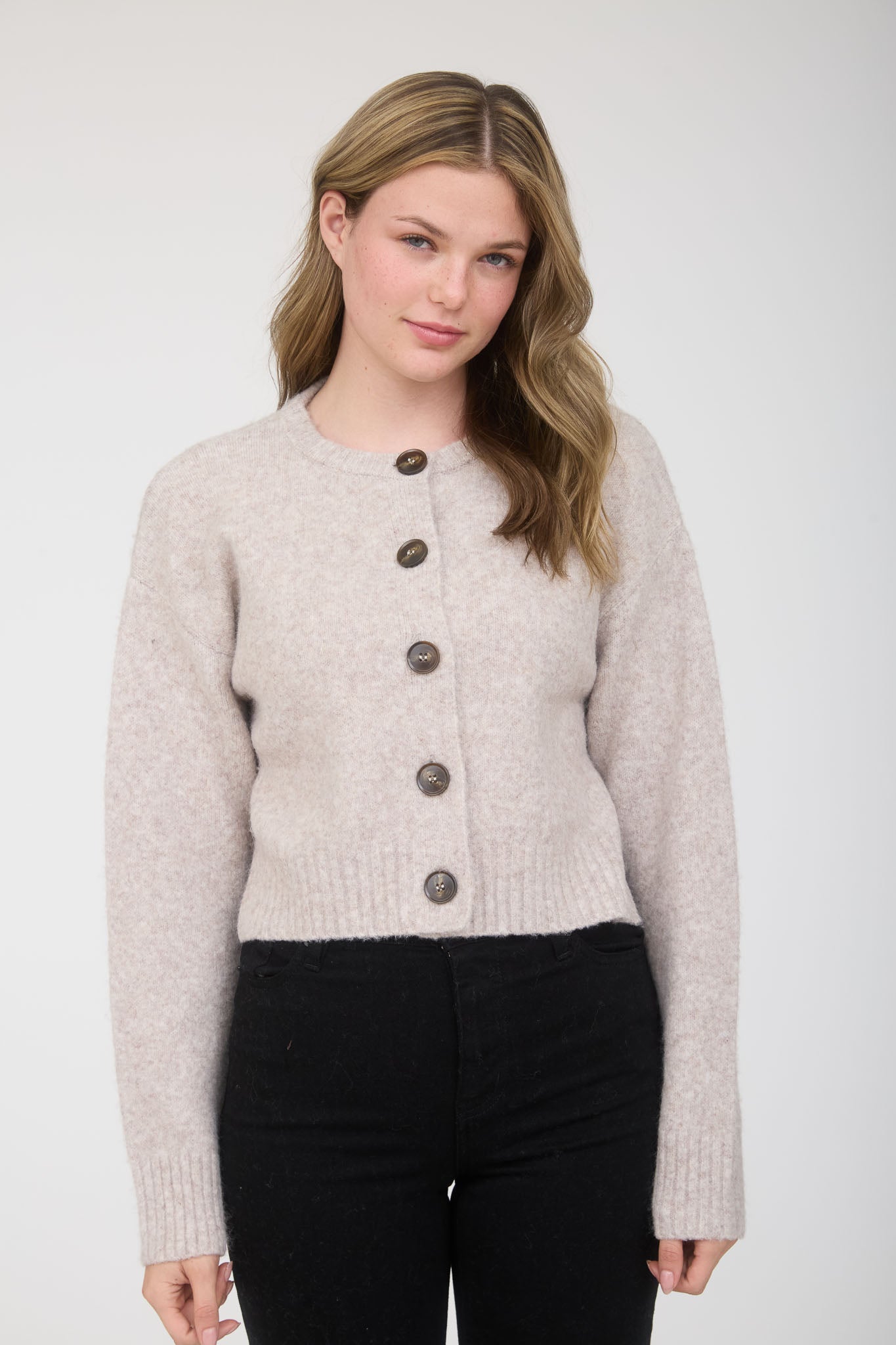 FUZZY KNIT BUTTON DOWN SIDE SPLIT KNIT CARDIGAN
