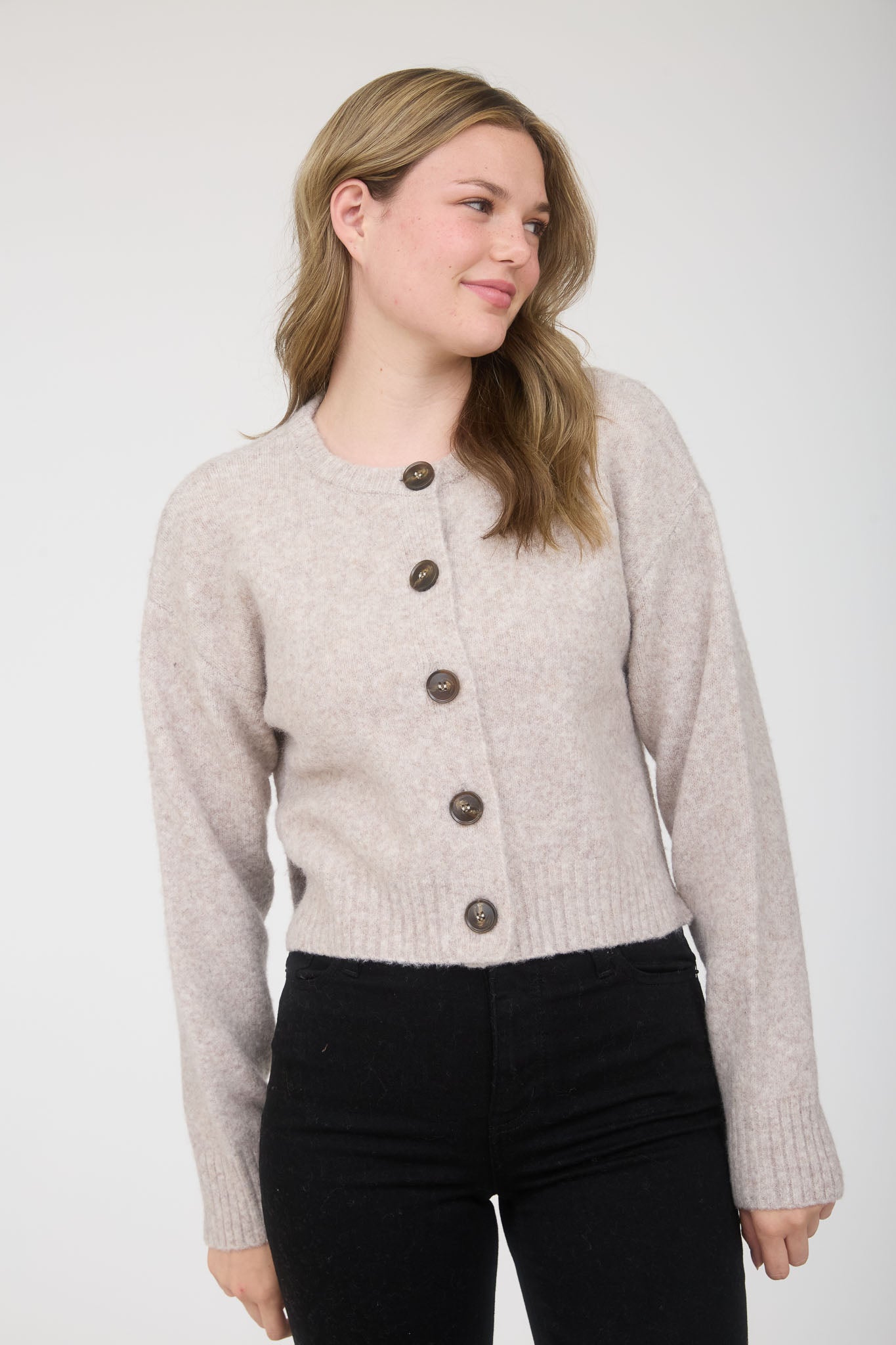 FUZZY KNIT BUTTON DOWN SIDE SPLIT KNIT CARDIGAN