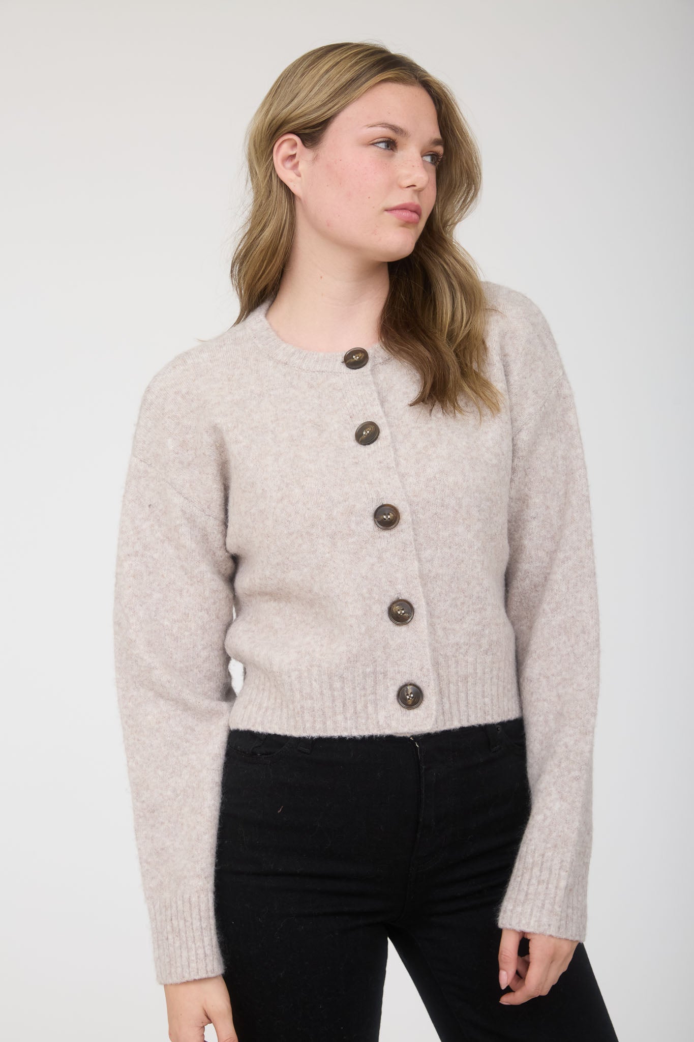 FUZZY KNIT BUTTON DOWN SIDE SPLIT KNIT CARDIGAN