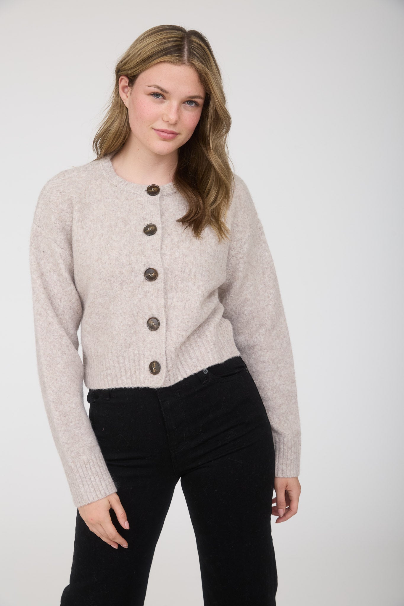 FUZZY KNIT BUTTON DOWN SIDE SPLIT KNIT CARDIGAN