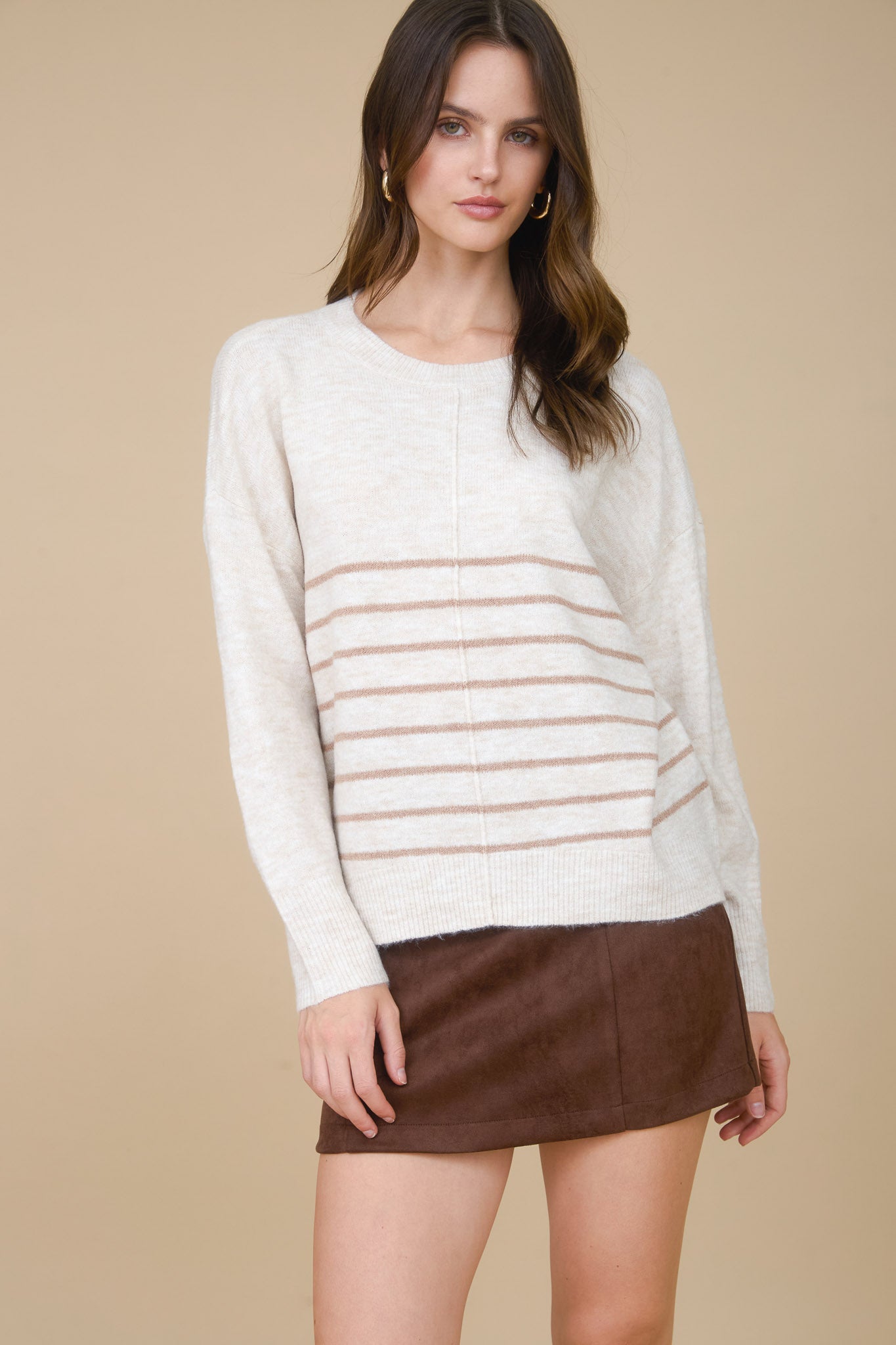 STRIPE FRONT SEAM DETAIL LONG SLEEVE SWEATER
