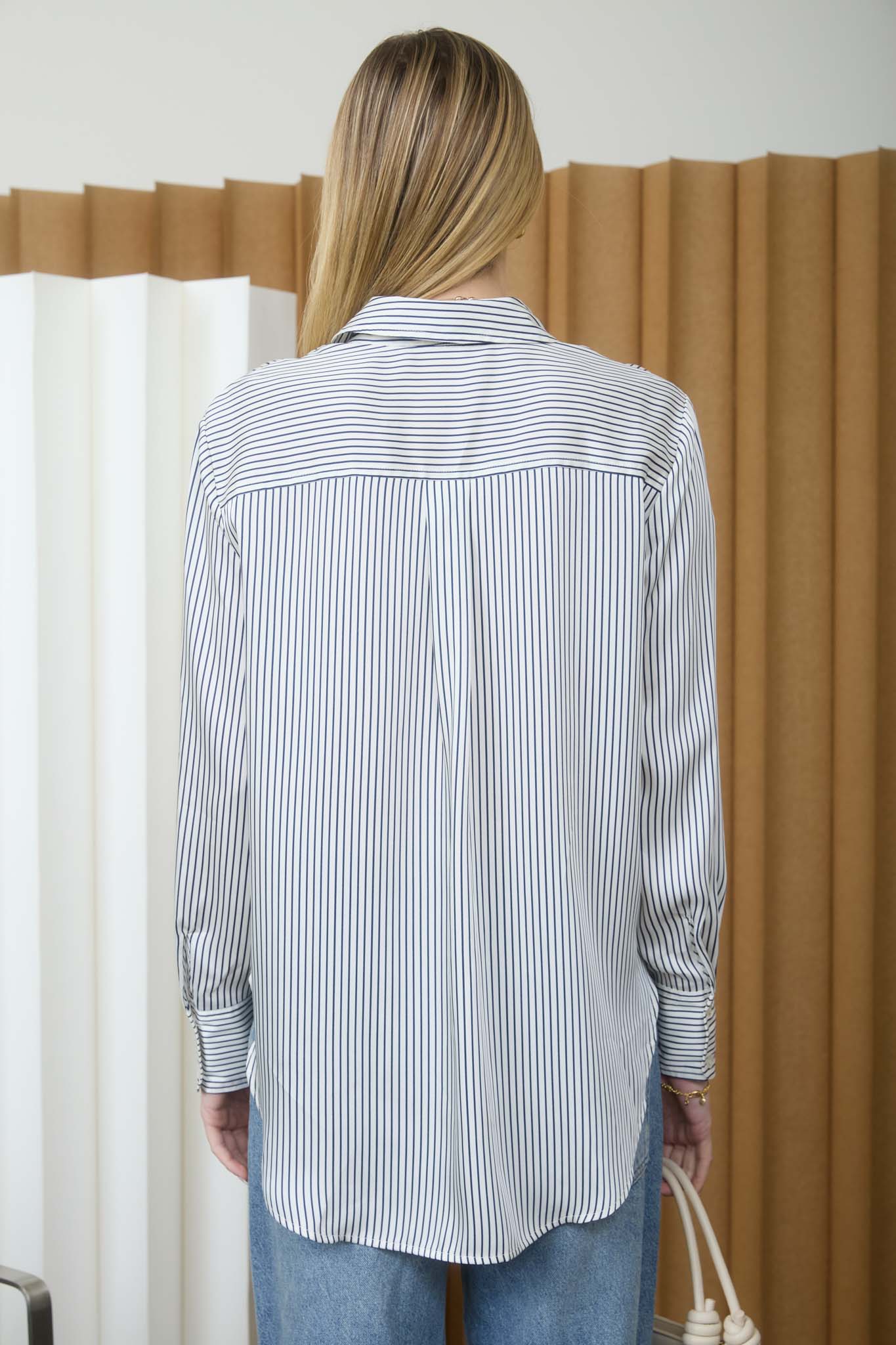 PINSTRIPE PATTERN COLLARED LONG SLEEVE SHIRT