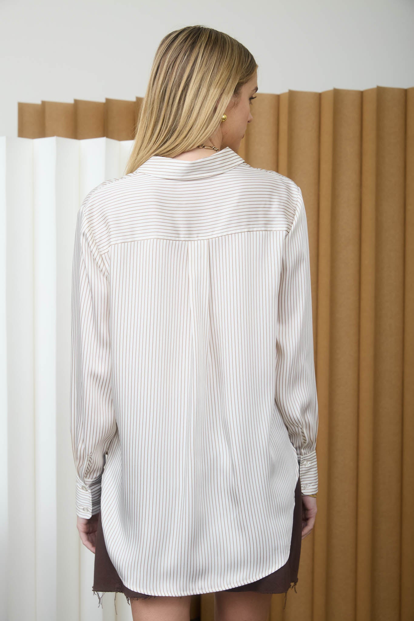 PINSTRIPE PATTERN COLLARED LONG SLEEVE SHIRT