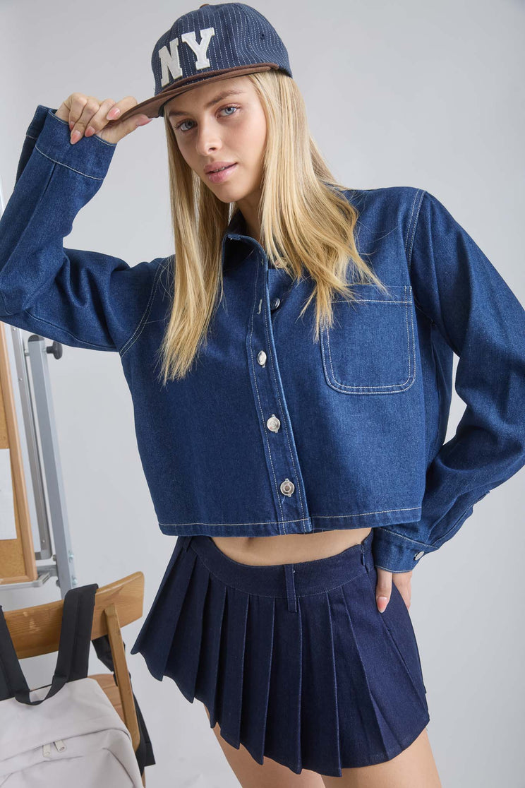 COLLARED BUTTON DOWN BOXY DENIM JACKET