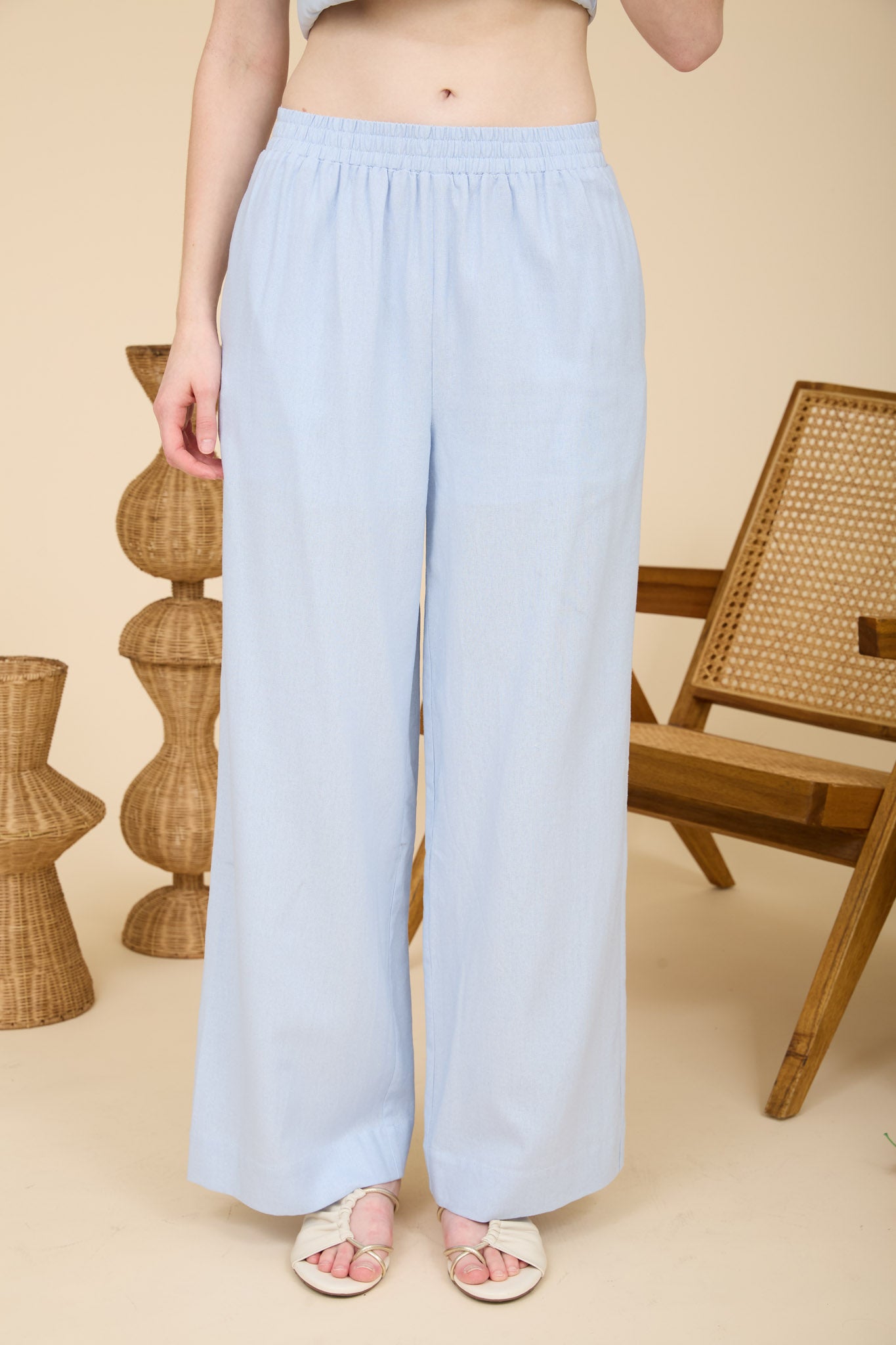 ELASTIC WAIST WIDE LEG LINEN PANTS