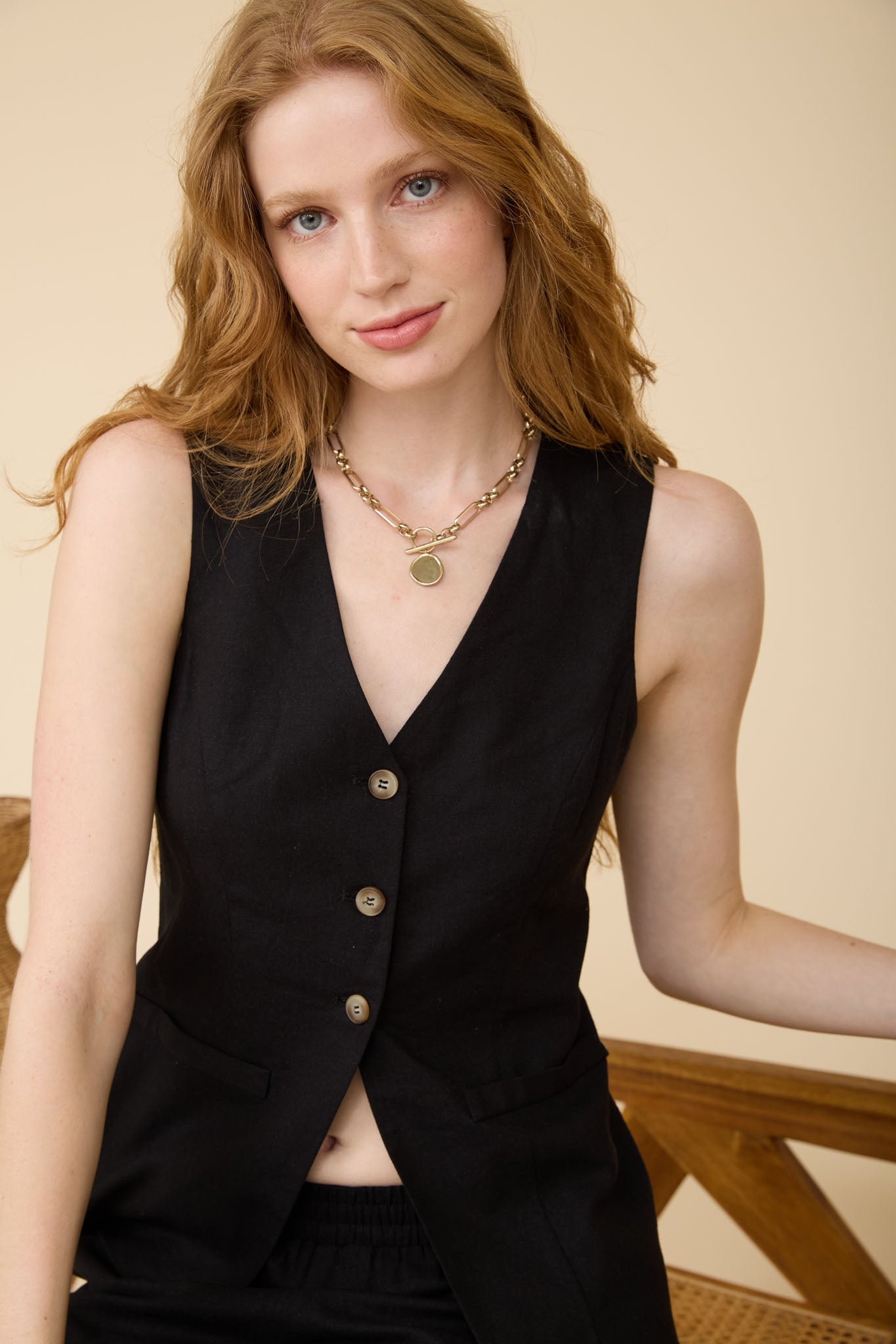 LONGLINE V NECK SLEEVELESS LINEN VEST TOP