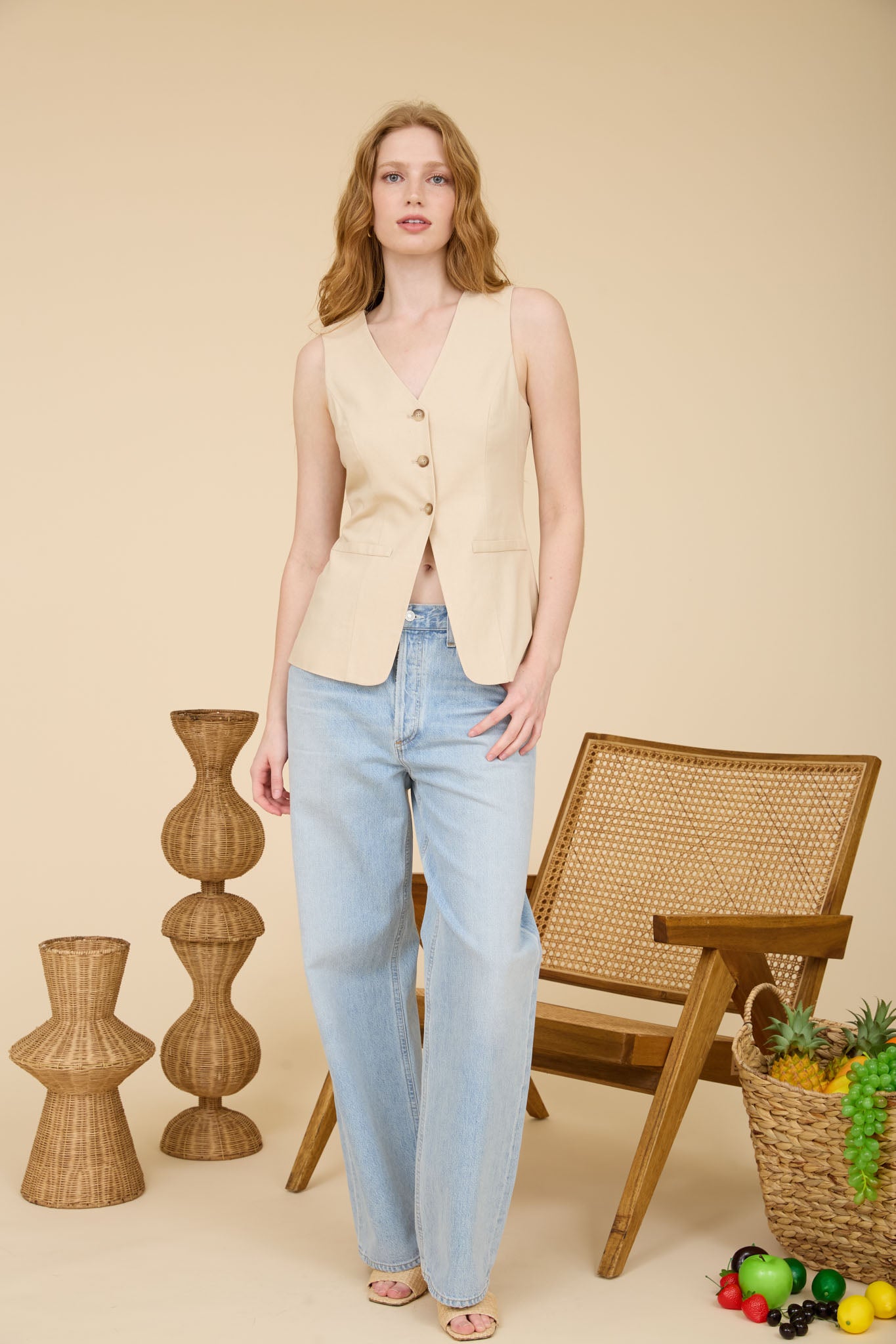 LONGLINE V NECK SLEEVELESS LINEN VEST TOP