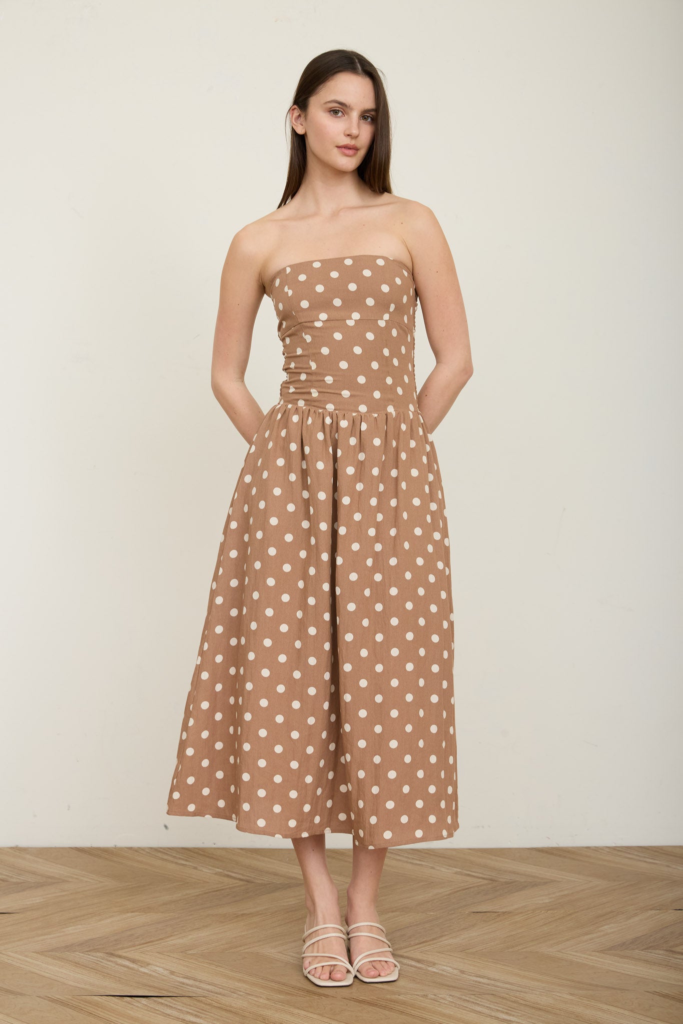 POLKA DOT STRAPLESS MIDI DRESS (PRE-ORDER)