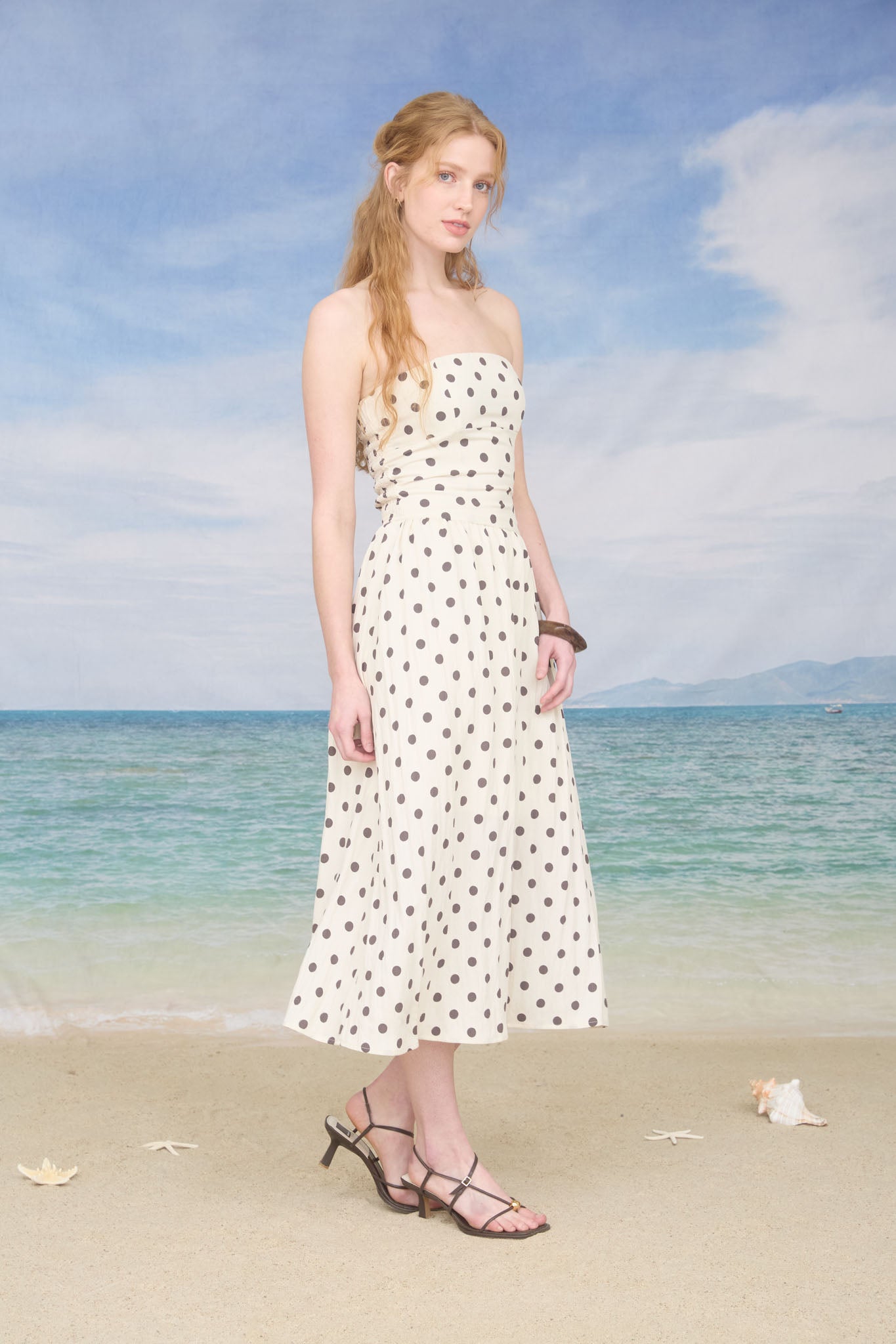 POLKA DOT STRAPLESS MIDI DRESS (PRE-ORDER)
