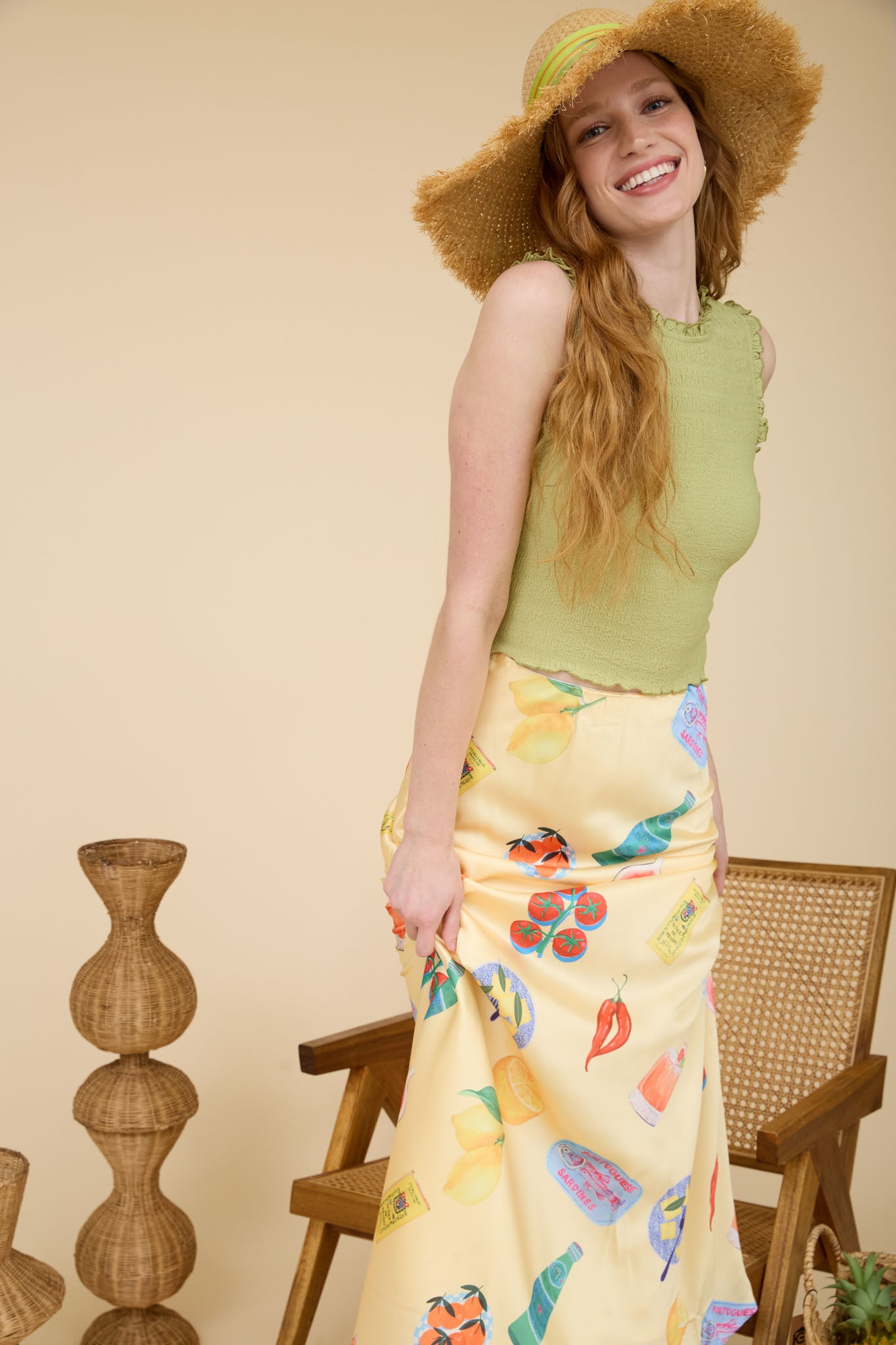 SMOCKED RUFFLE TRIM SLEEVELESS TOP (PRE-ORDER)