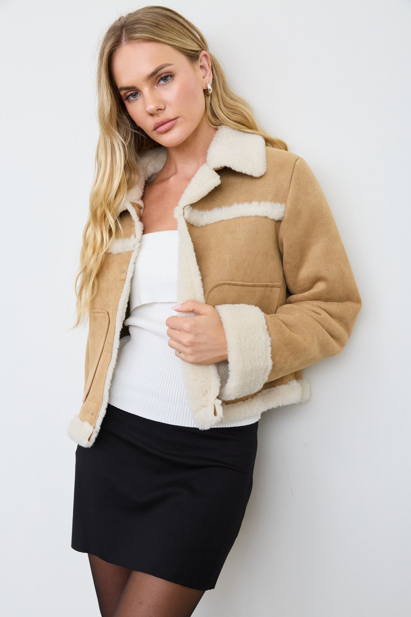 SHEARLING COLLAR BUTTON DOWN SUEDE JACKET