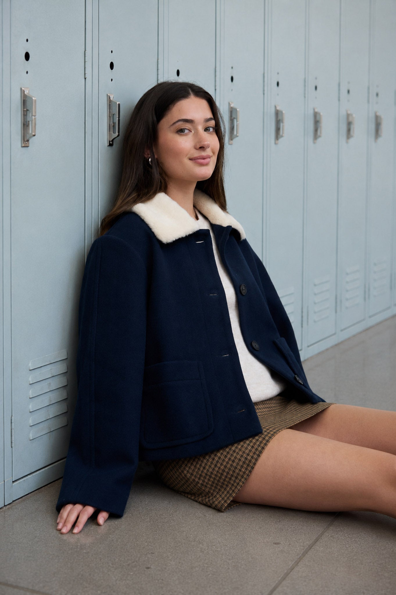 CONTRAST SHEARLING COLLAR BUTTON JACKET