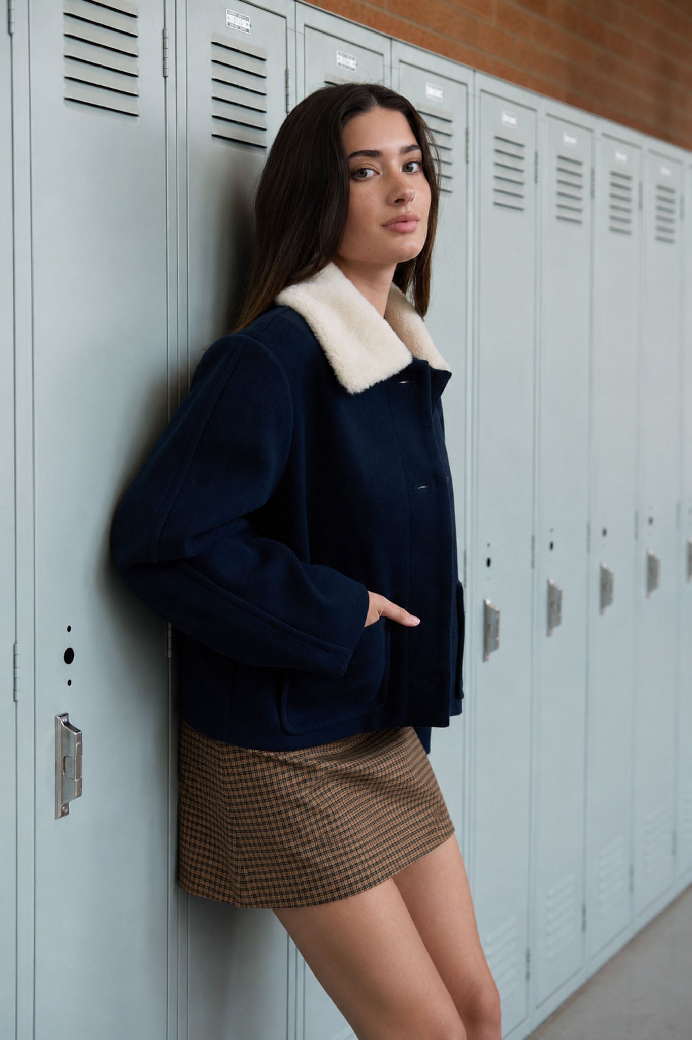 CONTRAST SHEARLING COLLAR BUTTON JACKET