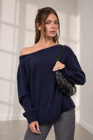 BOAT NECK OVERSIZED KNIT PULLOVER SWEATER (PRE-ORDER)