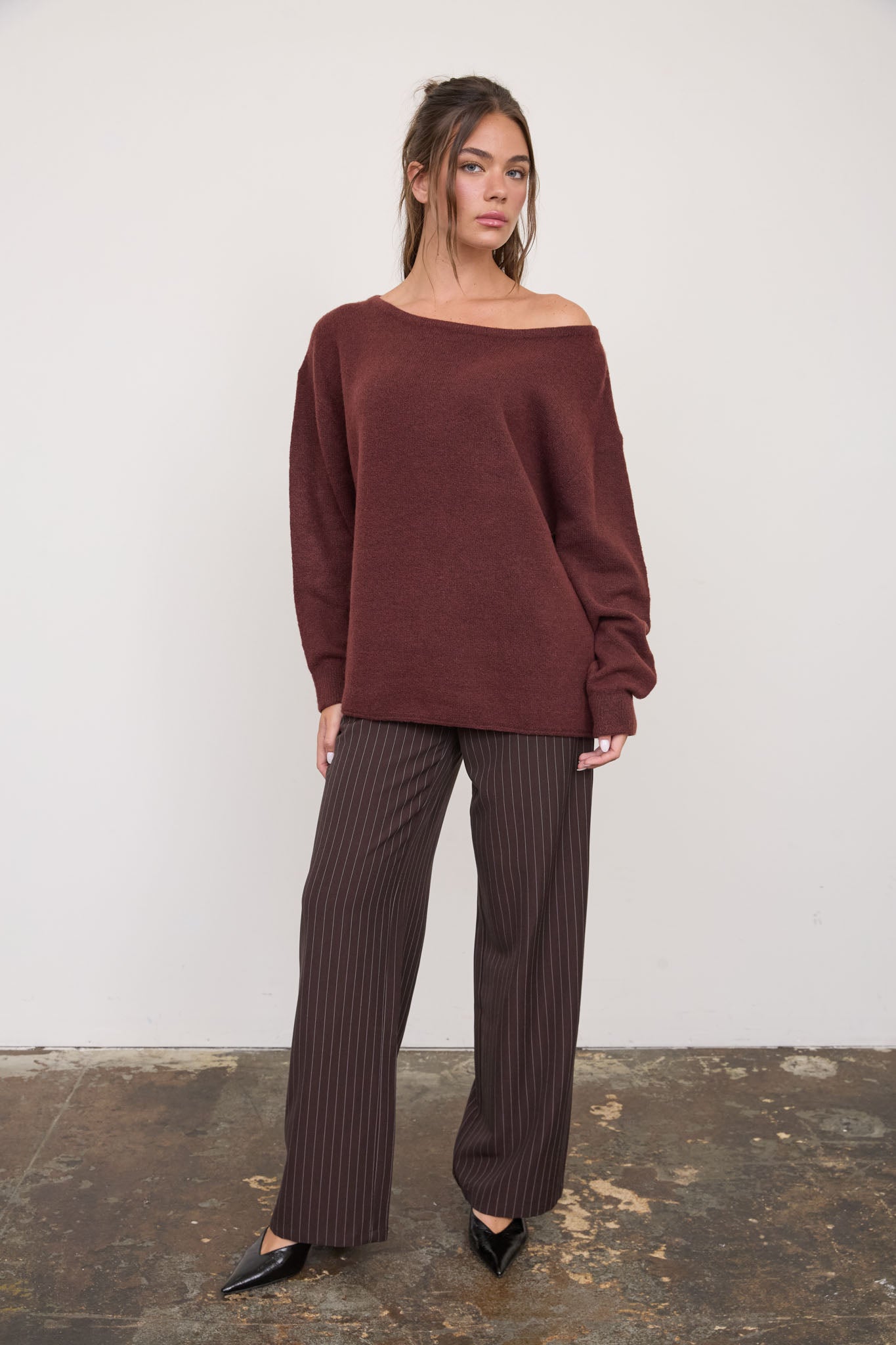 BOAT NECK OVERSIZED KNIT PULLOVER SWEATER (PRE-ORDER)