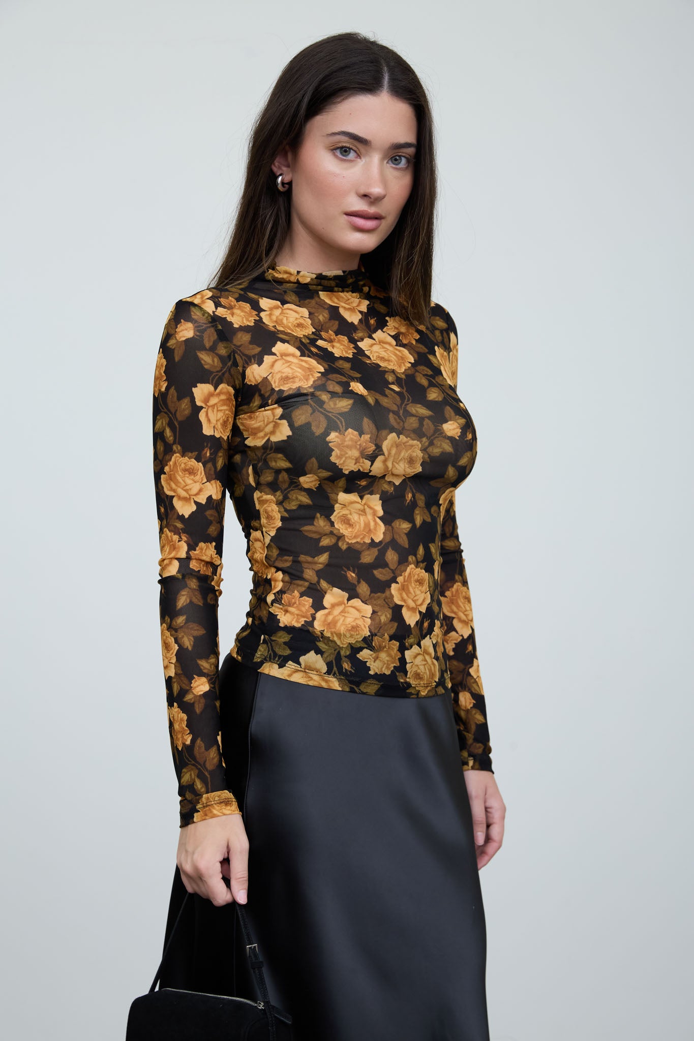 FLORAL MESH MOCK NECK LONG SLEEVE KNIT TOP (PRE-ORDER)