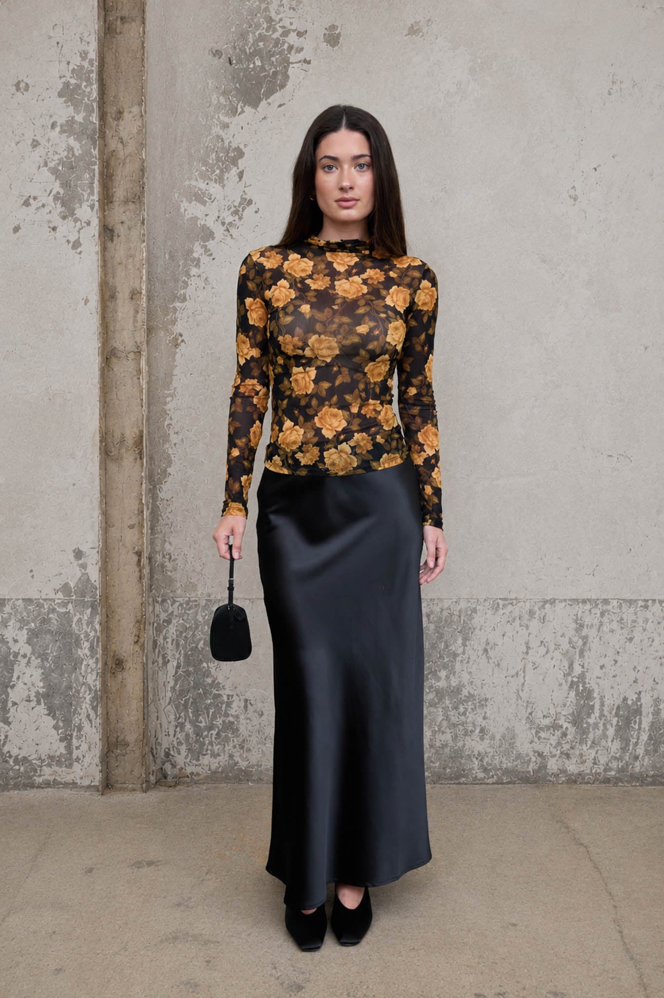 FLORAL MESH MOCK NECK LONG SLEEVE KNIT TOP (PRE-ORDER)