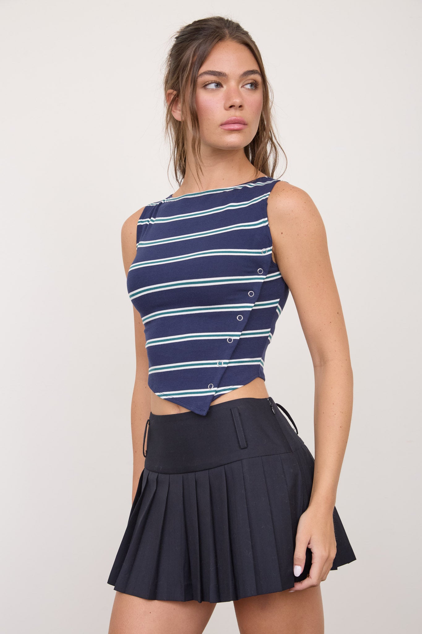 STRIPED BOAT NECK SLEEVELESS ASYMMETRICAL TANK (PRE-ORDER)