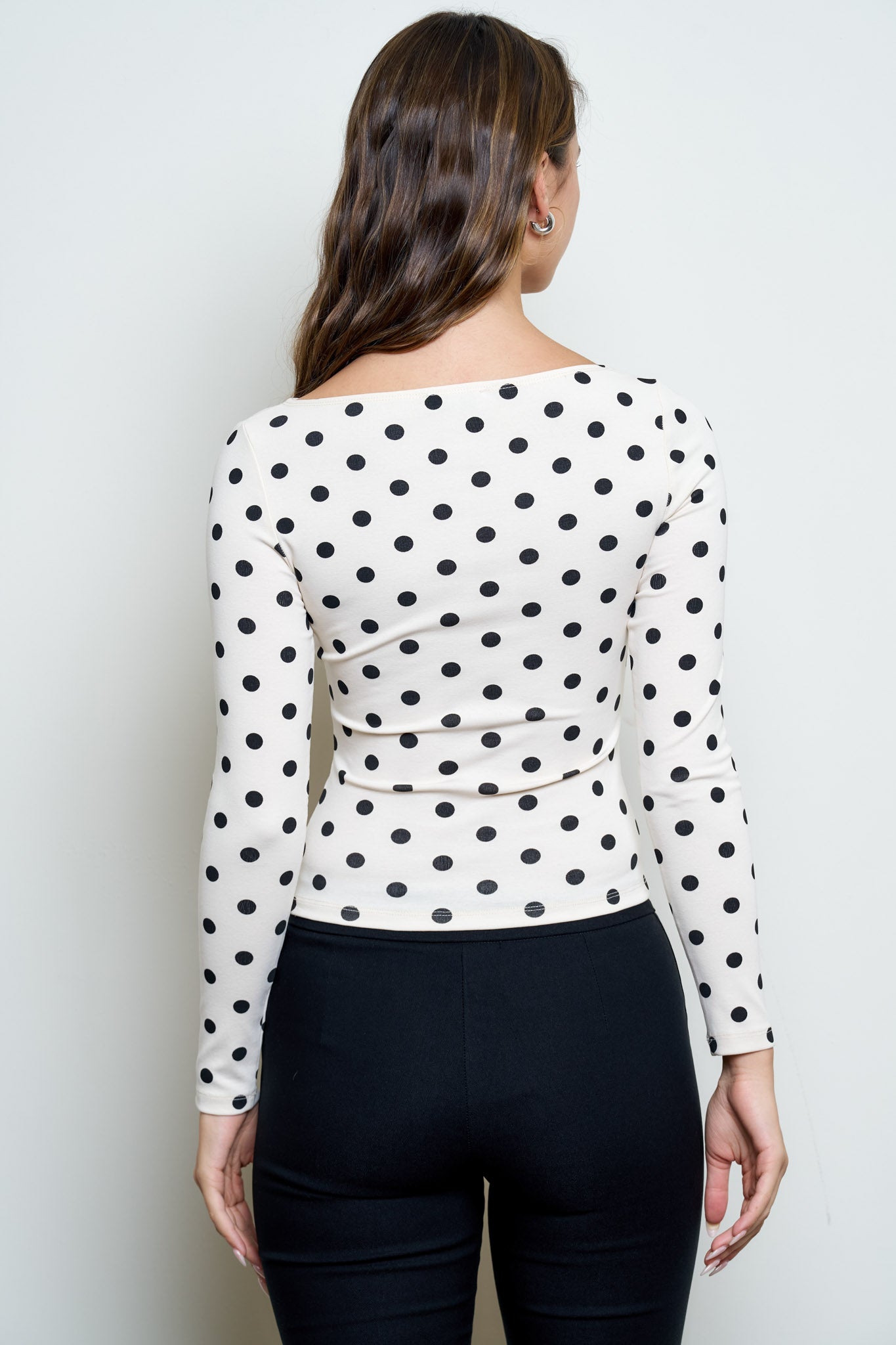 POLKA DOT BOAT NECK LONG SLEEVE KNIT TOP (PRE-ORDER)