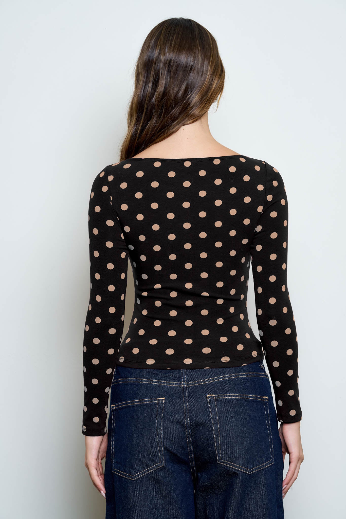 POLKA DOT BOAT NECK LONG SLEEVE KNIT TOP (PRE-ORDER)
