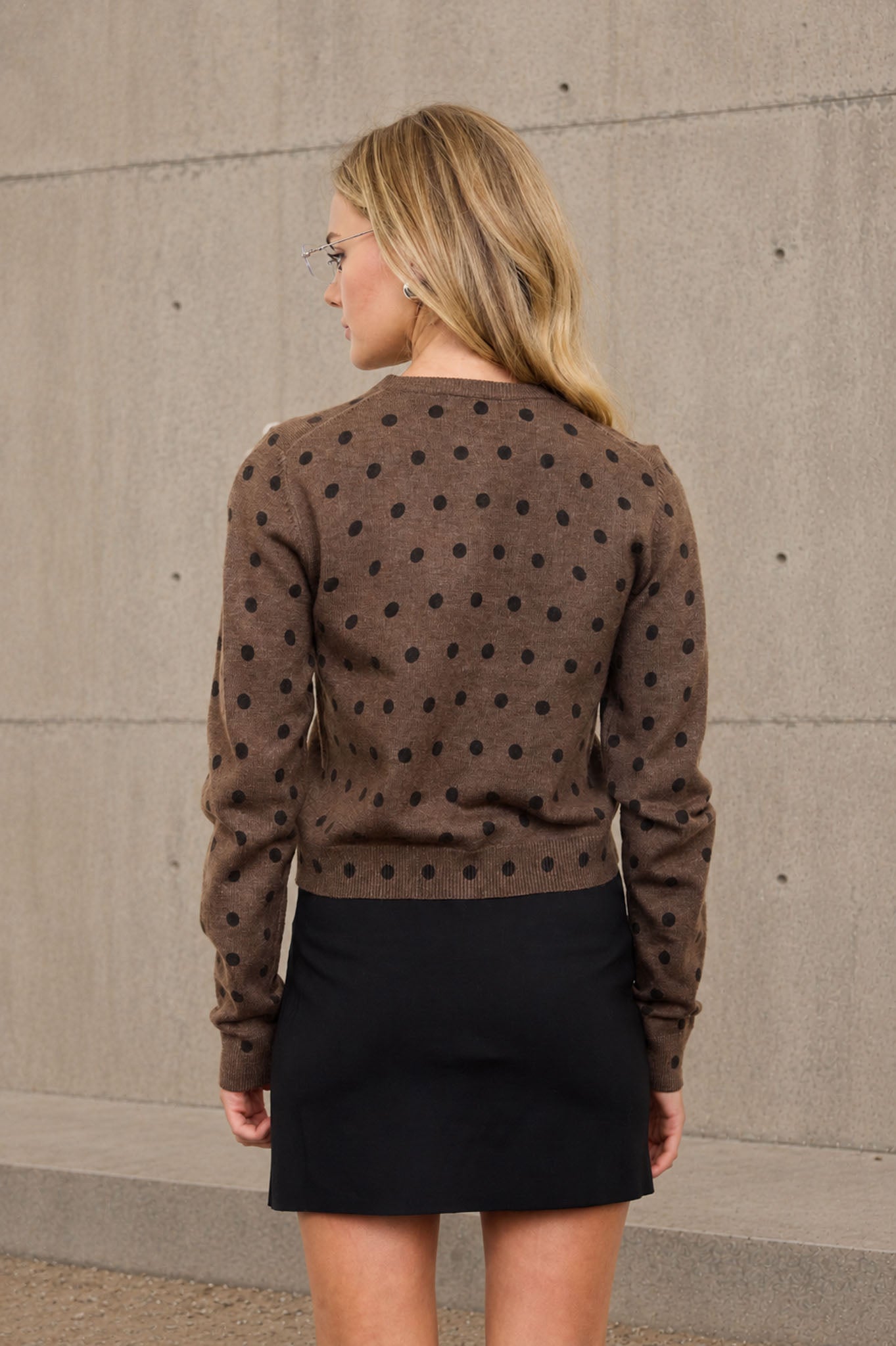 POLKA DOT ROUND NECK BUTTON DOWN CARDIGAN (PRE-ORDER)