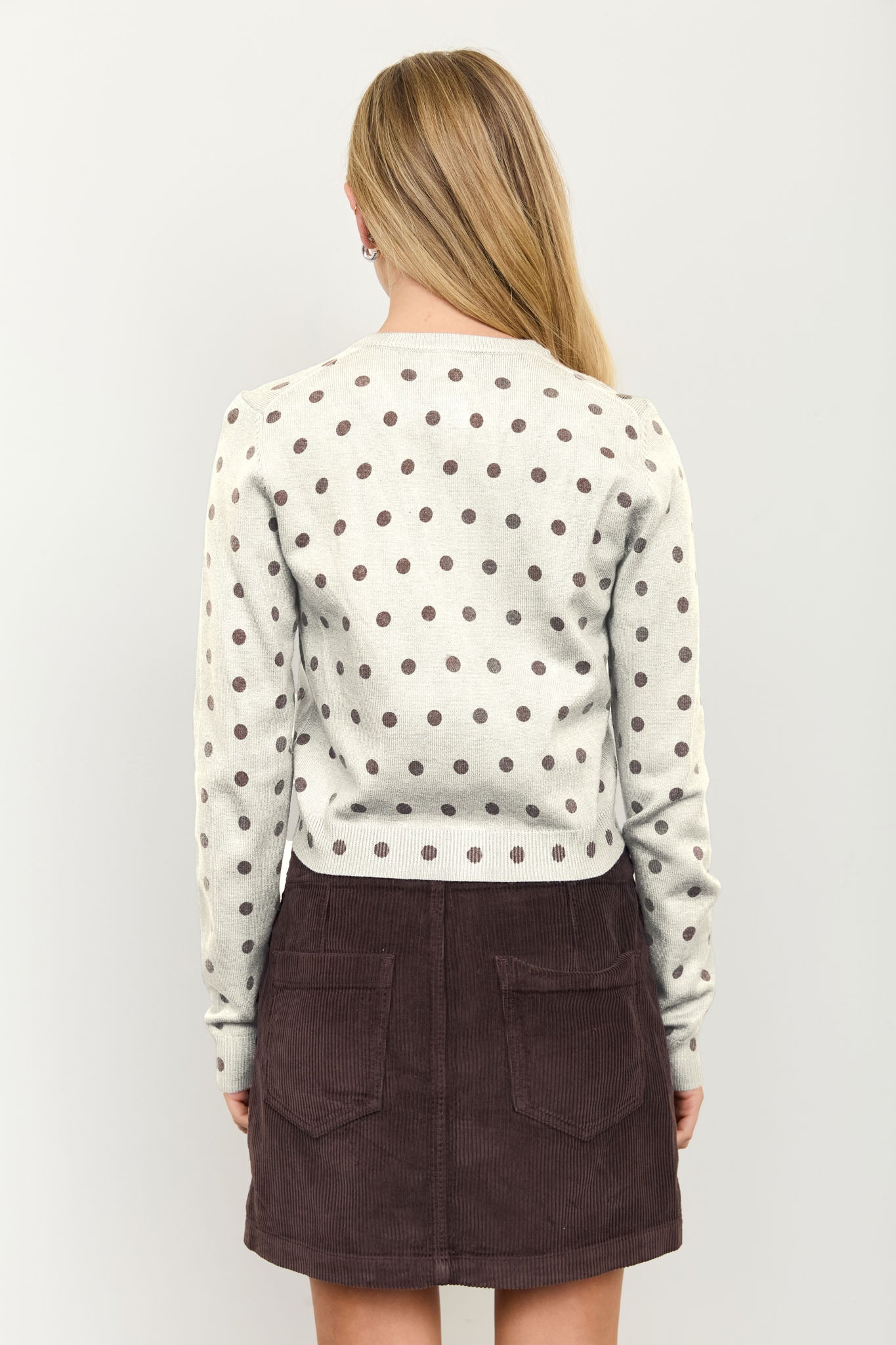 POLKA DOT ROUND NECK BUTTON DOWN CARDIGAN (PRE-ORDER)