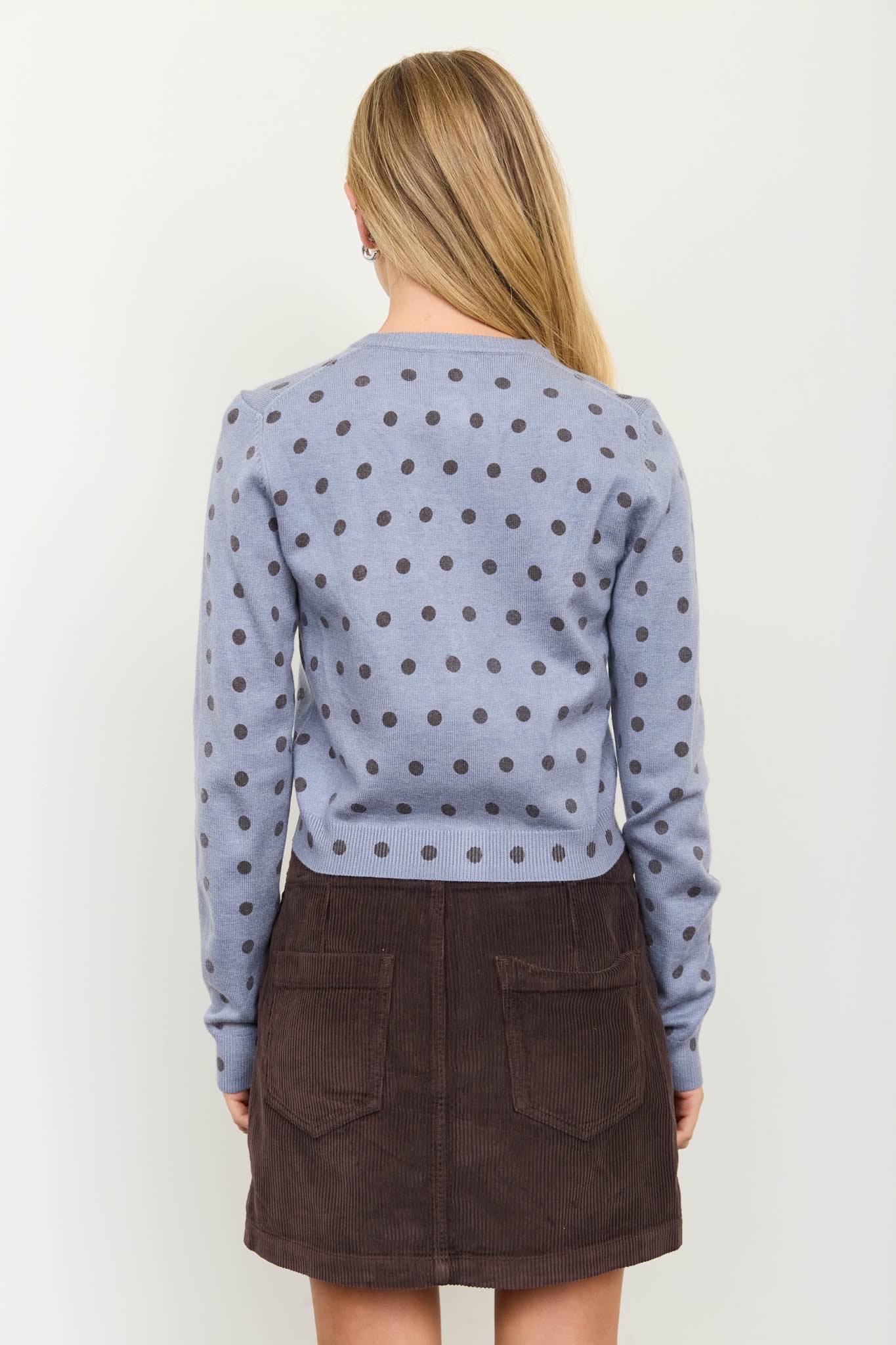 POLKA DOT ROUND NECK BUTTON DOWN CARDIGAN (PRE-ORDER)