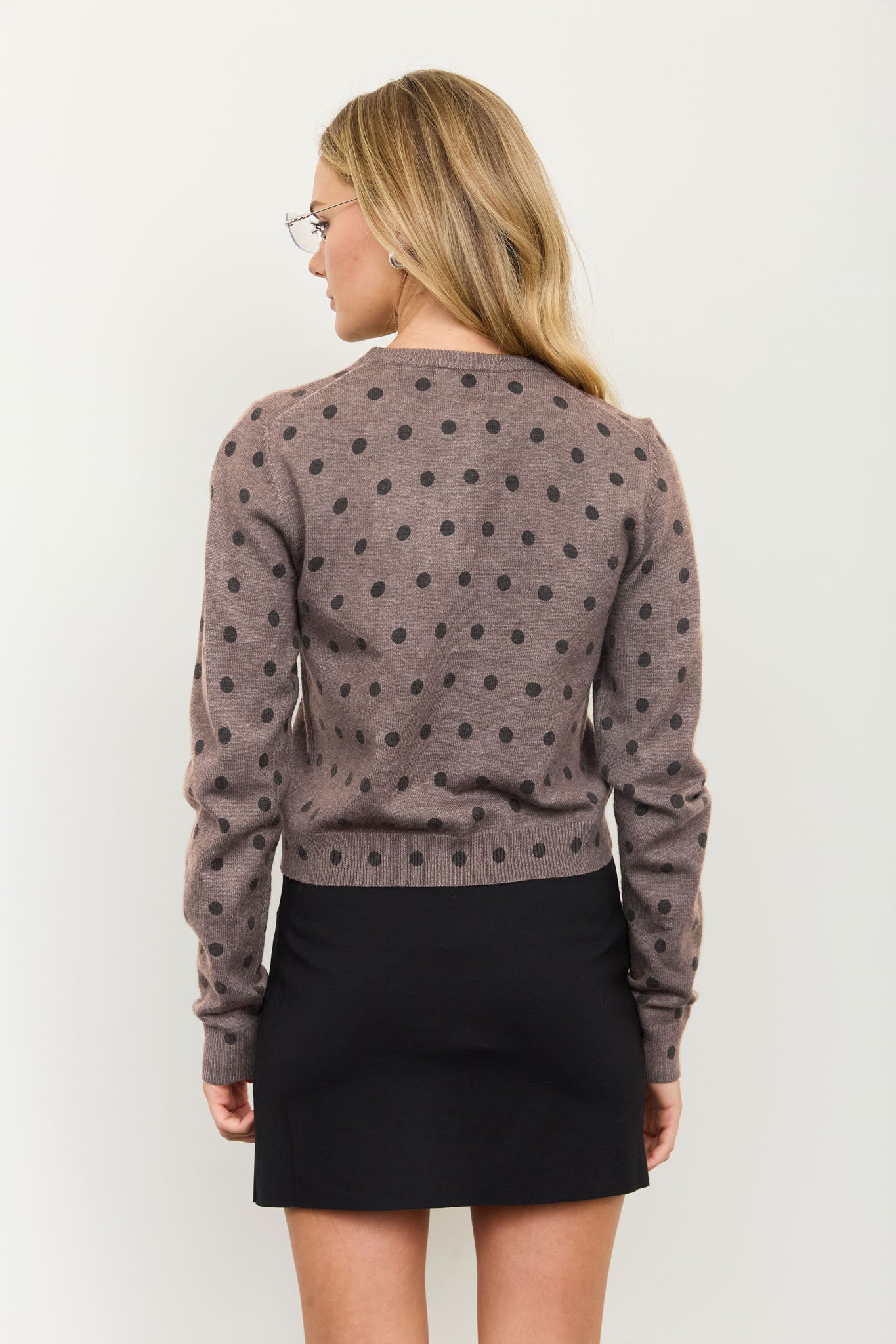 POLKA DOT ROUND NECK BUTTON DOWN CARDIGAN (PRE-ORDER)
