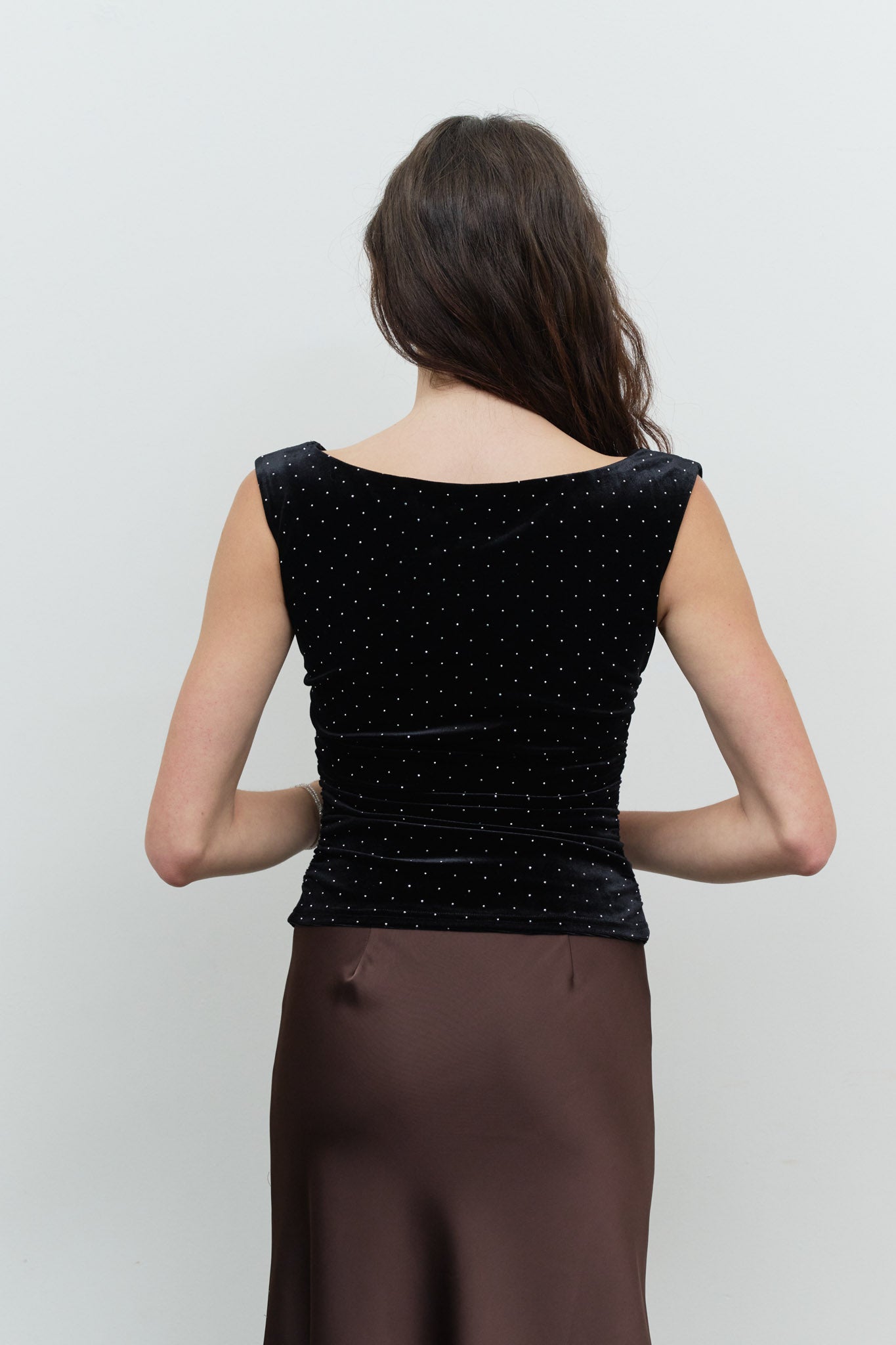 VELVET SEQUIN OFF THE SHOULDER WRAP KNIT TOP